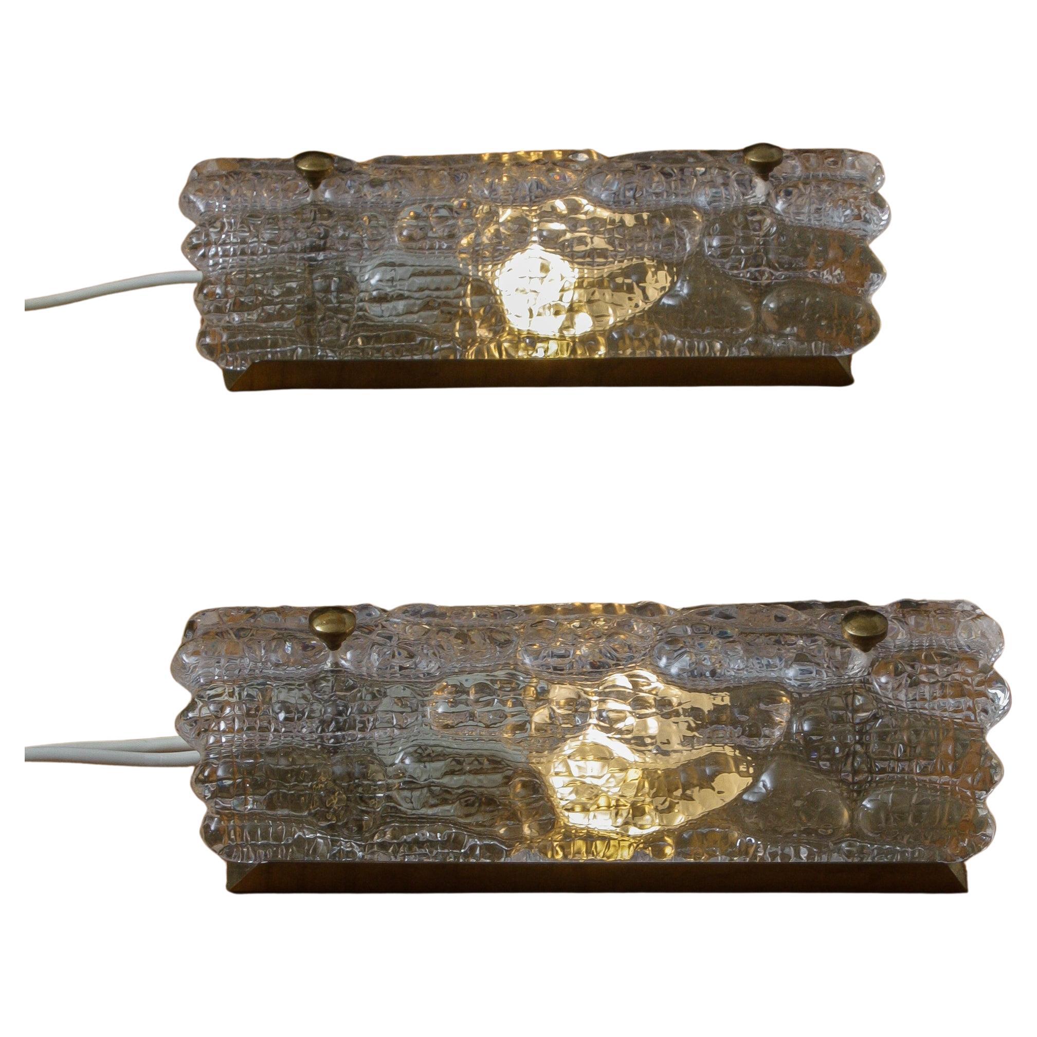 Pair Crystal Glass Wall Lights By Carl Fagerlund for Orrefors. Sweden 1960s