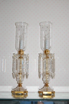 Pair of Crystal Mantel Garnatures with Long Crystal Drops, 20th Century