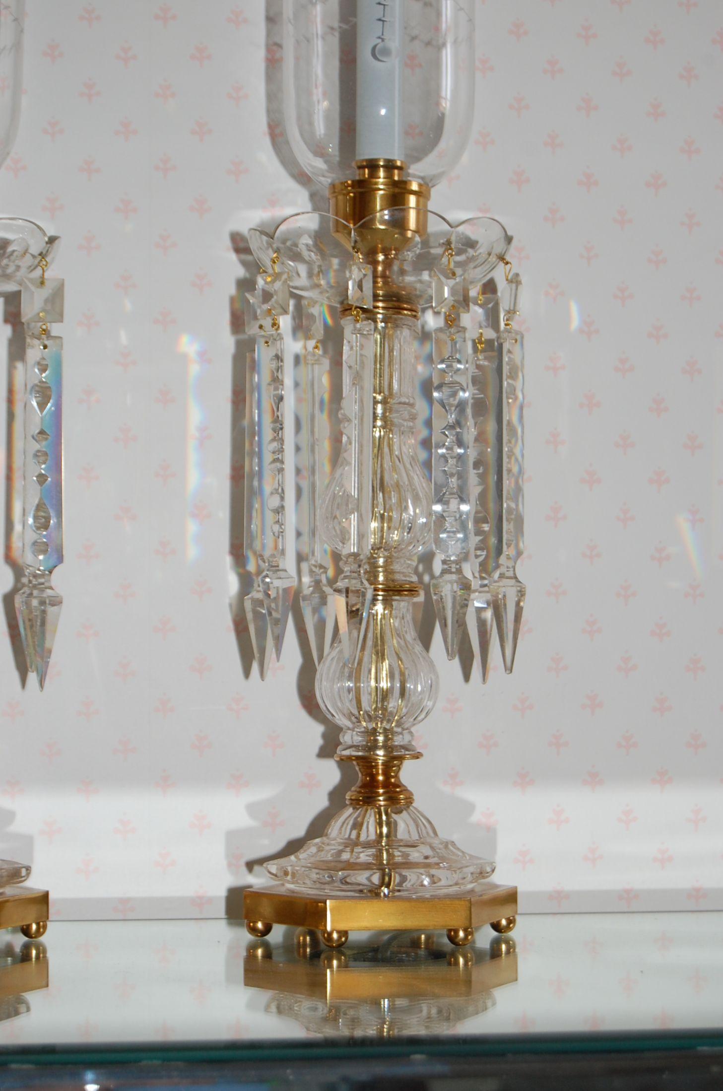 Pair of Crystal Mantel Garnatures with Long Crystal Drops, 20th Century In Excellent Condition In Pittsburgh, PA