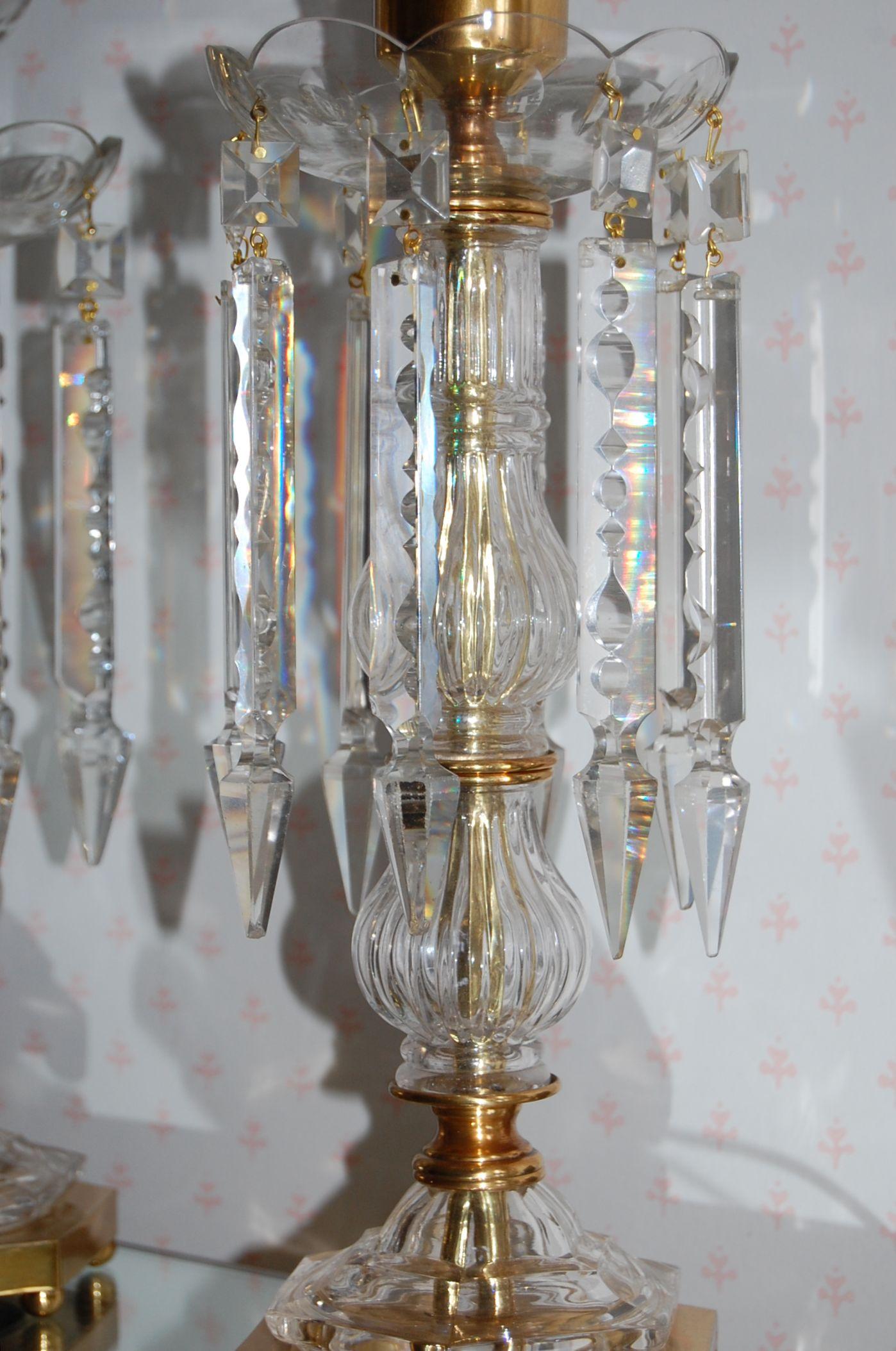 Pair of Crystal Mantel Garnatures with Long Crystal Drops, 20th Century 3