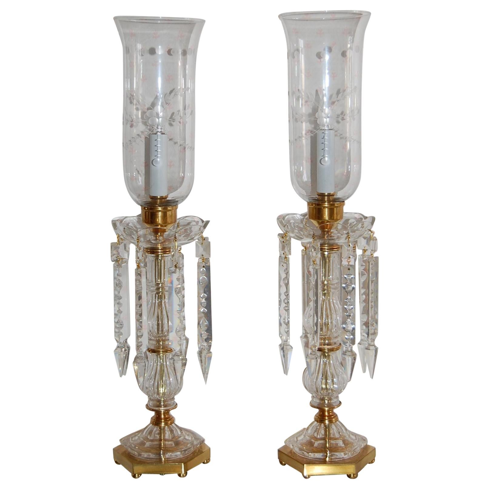 Pair of Crystal Mantel Garnatures with Long Crystal Drops, 20th Century