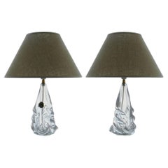 Vintage Pair Crystal Table Lamps Midcentury Cristal de France 