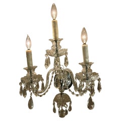 Pair Crystal wall sconces three light Italian with curved arms