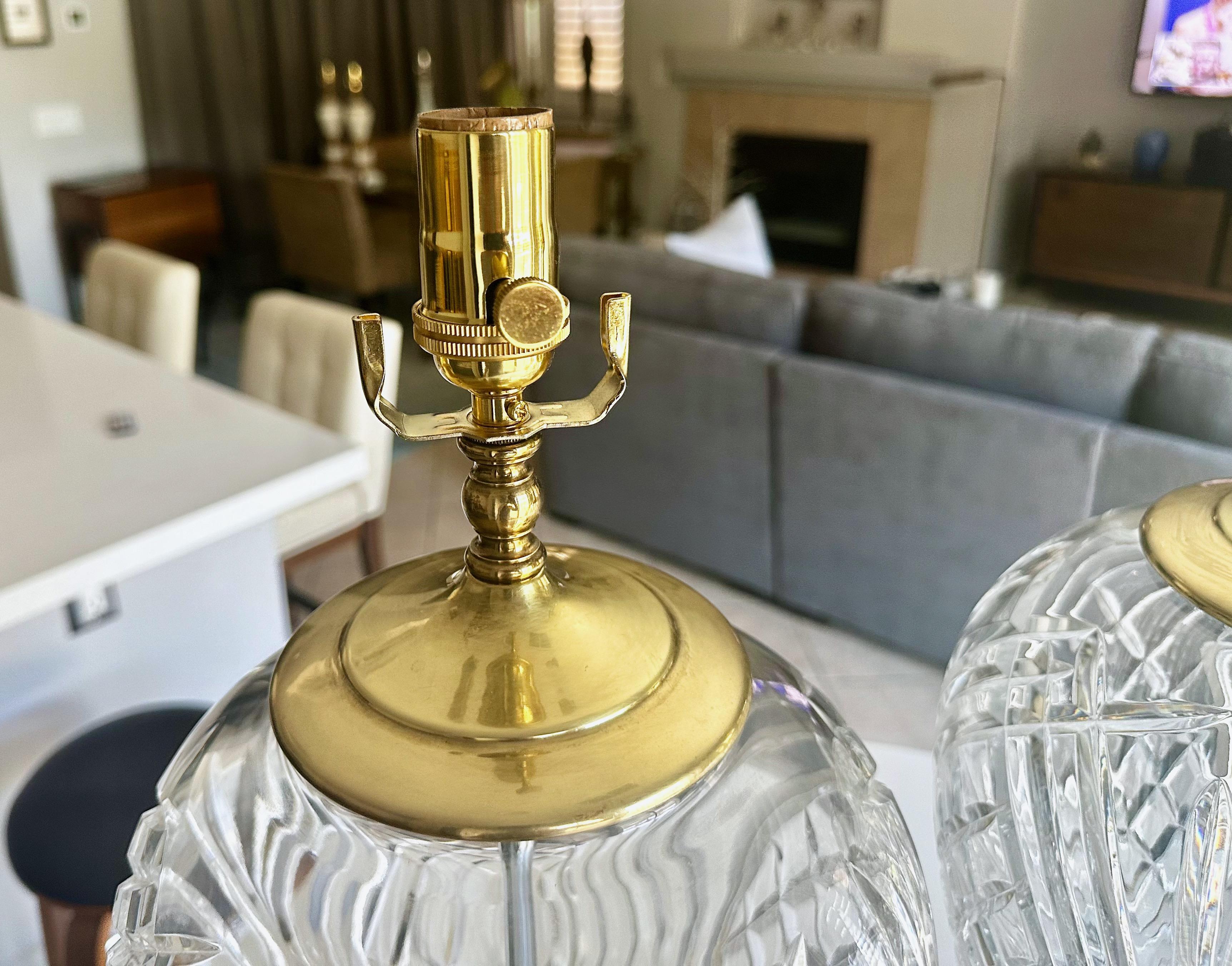 Pair Crystal Waterford Brass Table Lamps 5