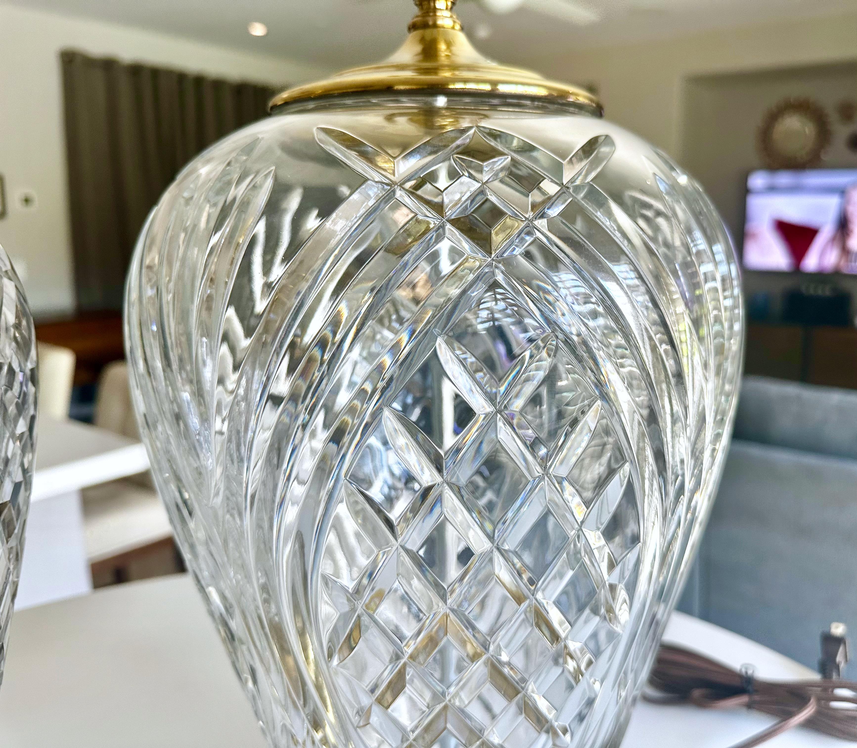 Pair Crystal Waterford Brass Table Lamps 6