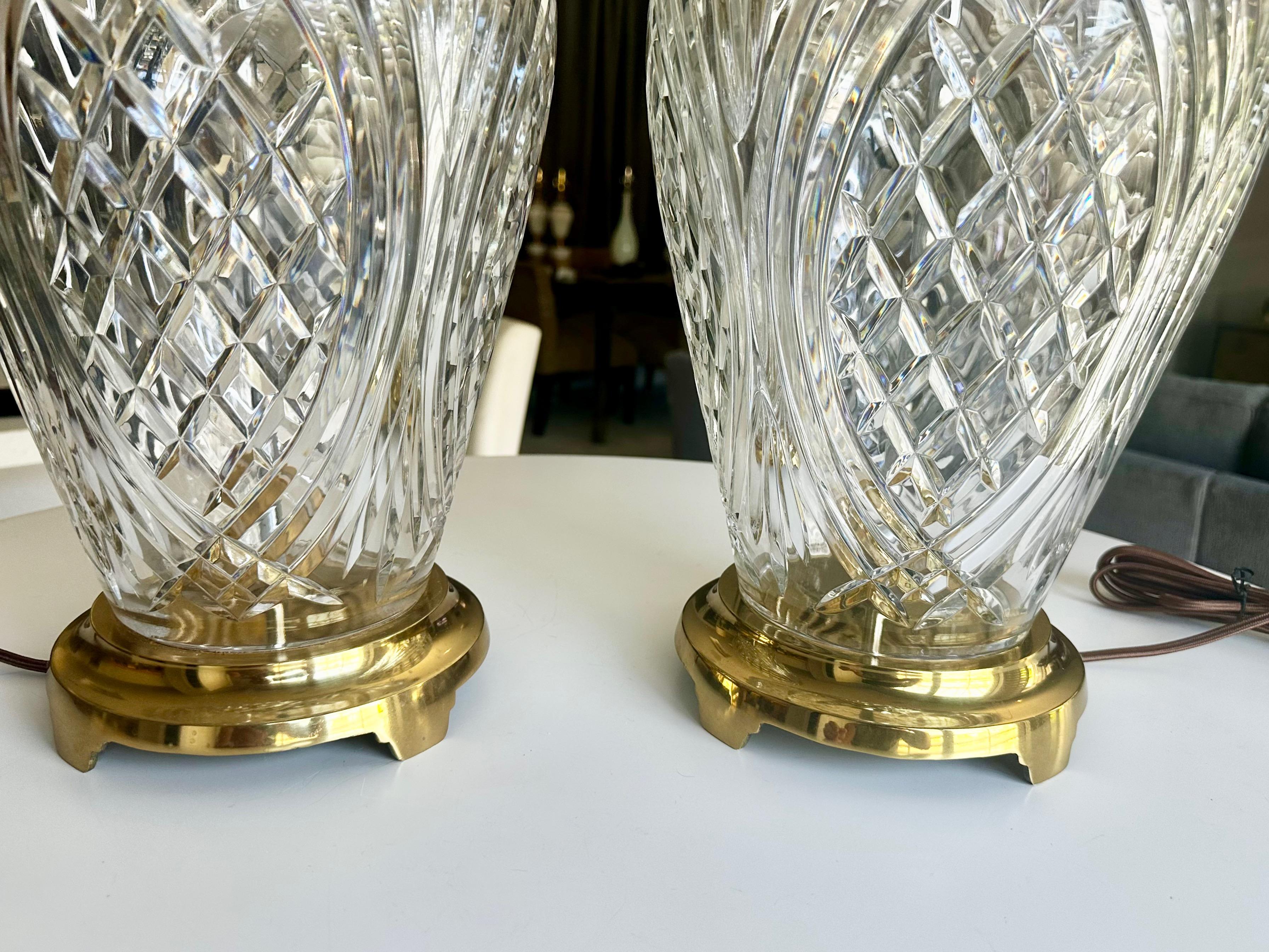 Pair Crystal Waterford Brass Table Lamps 7