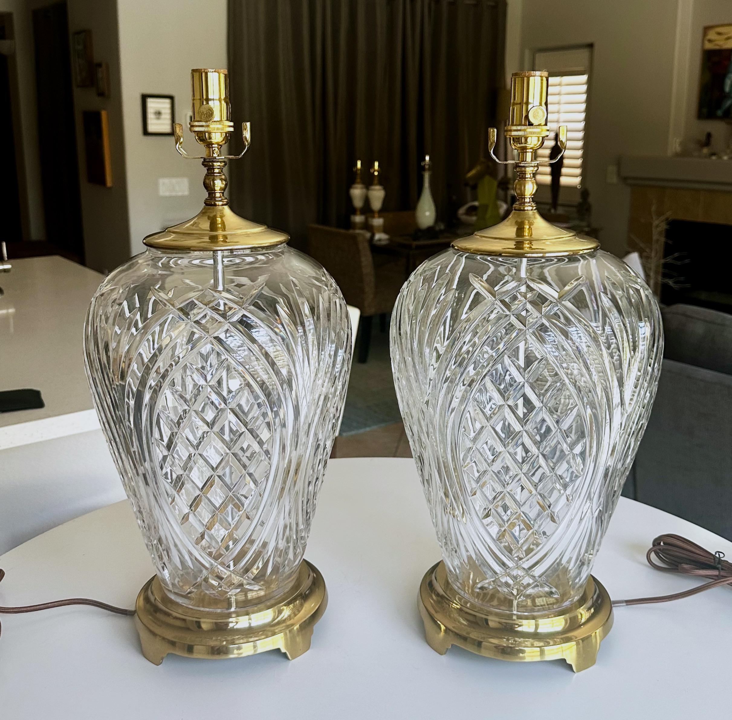 Pair Crystal Waterford Brass Table Lamps 8