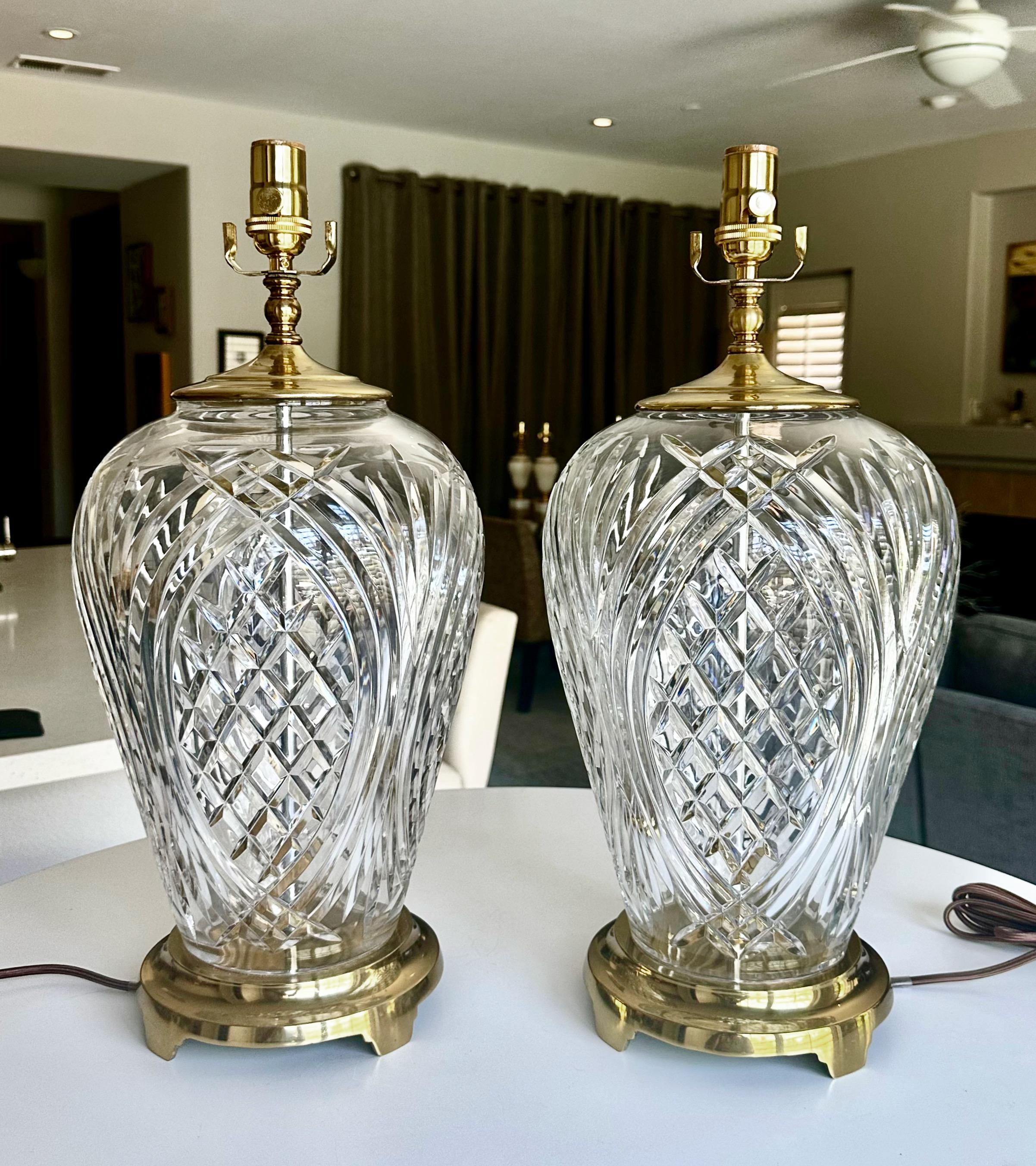 Northern Irish Pair Crystal Waterford Brass Table Lamps