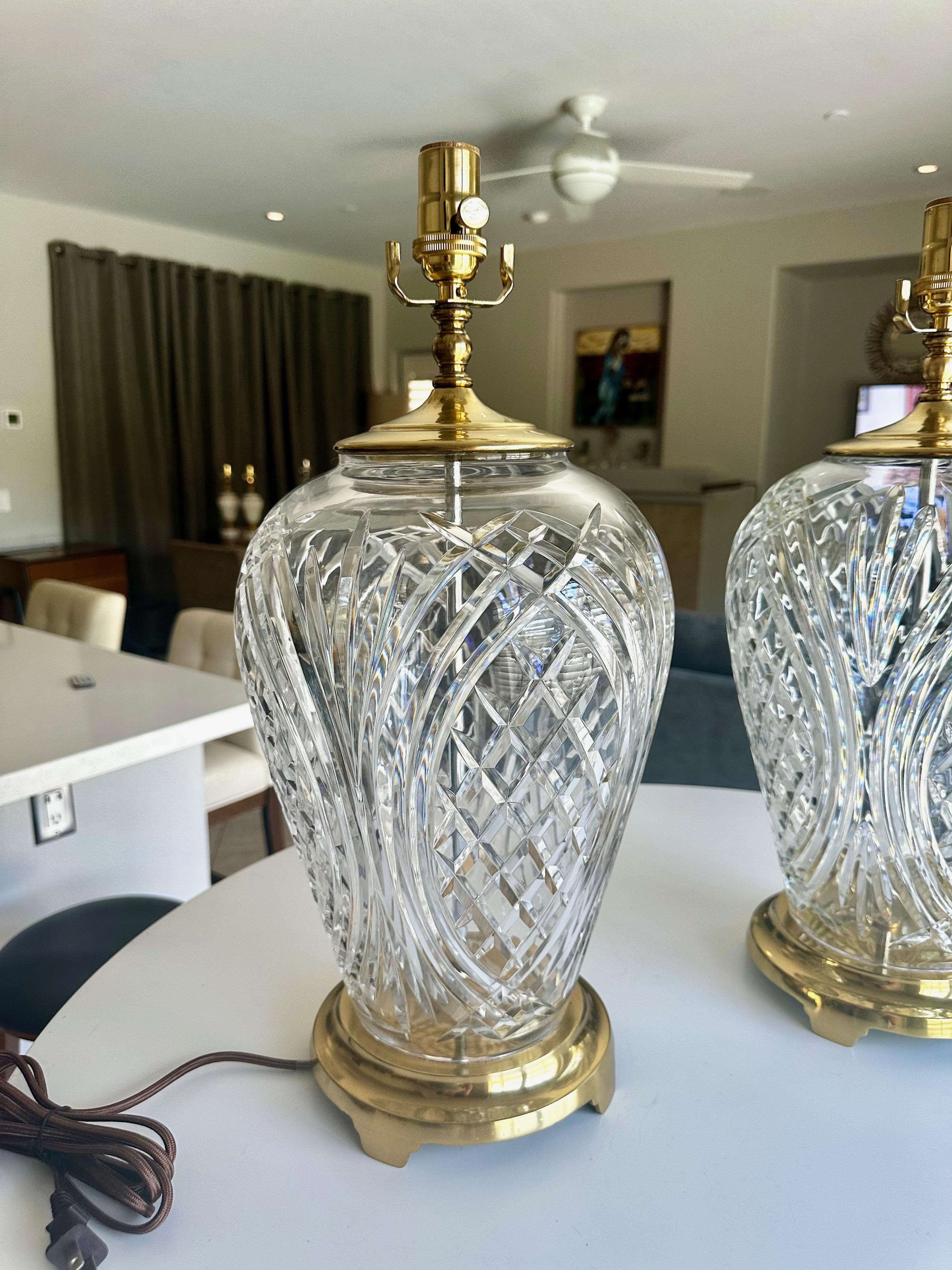 Pair Crystal Waterford Brass Table Lamps 1
