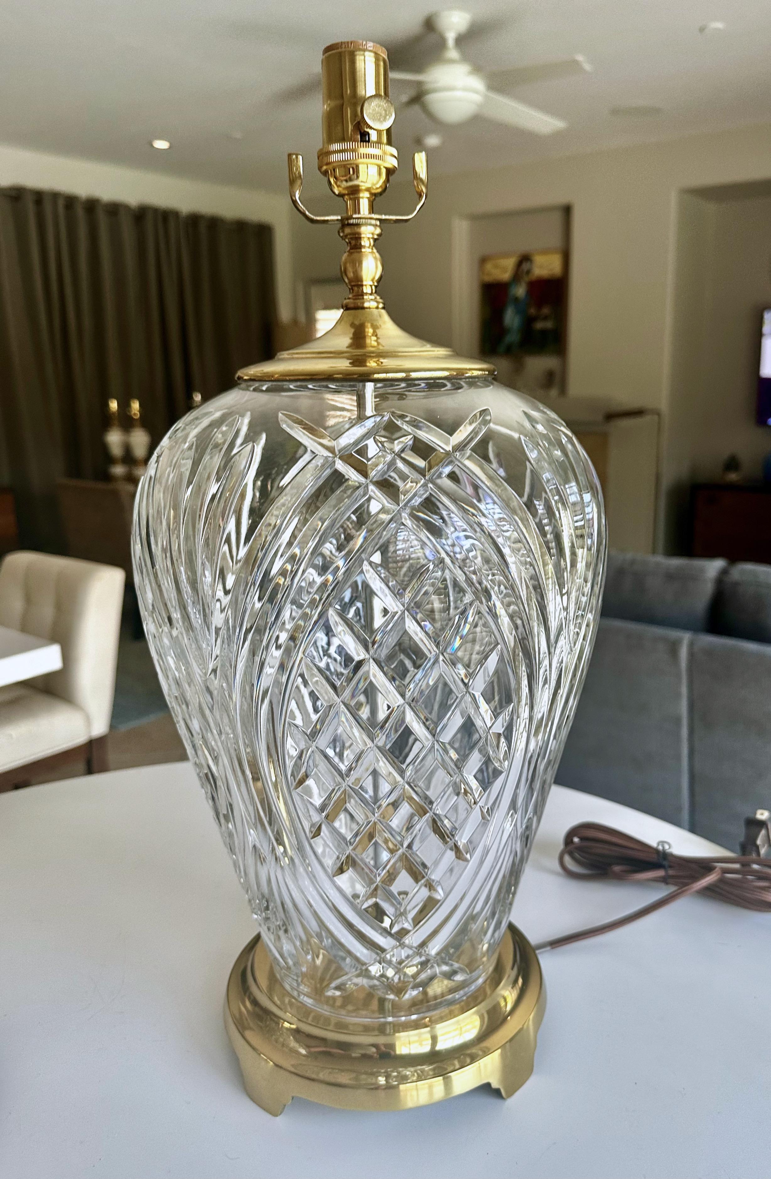 Pair Crystal Waterford Brass Table Lamps 2