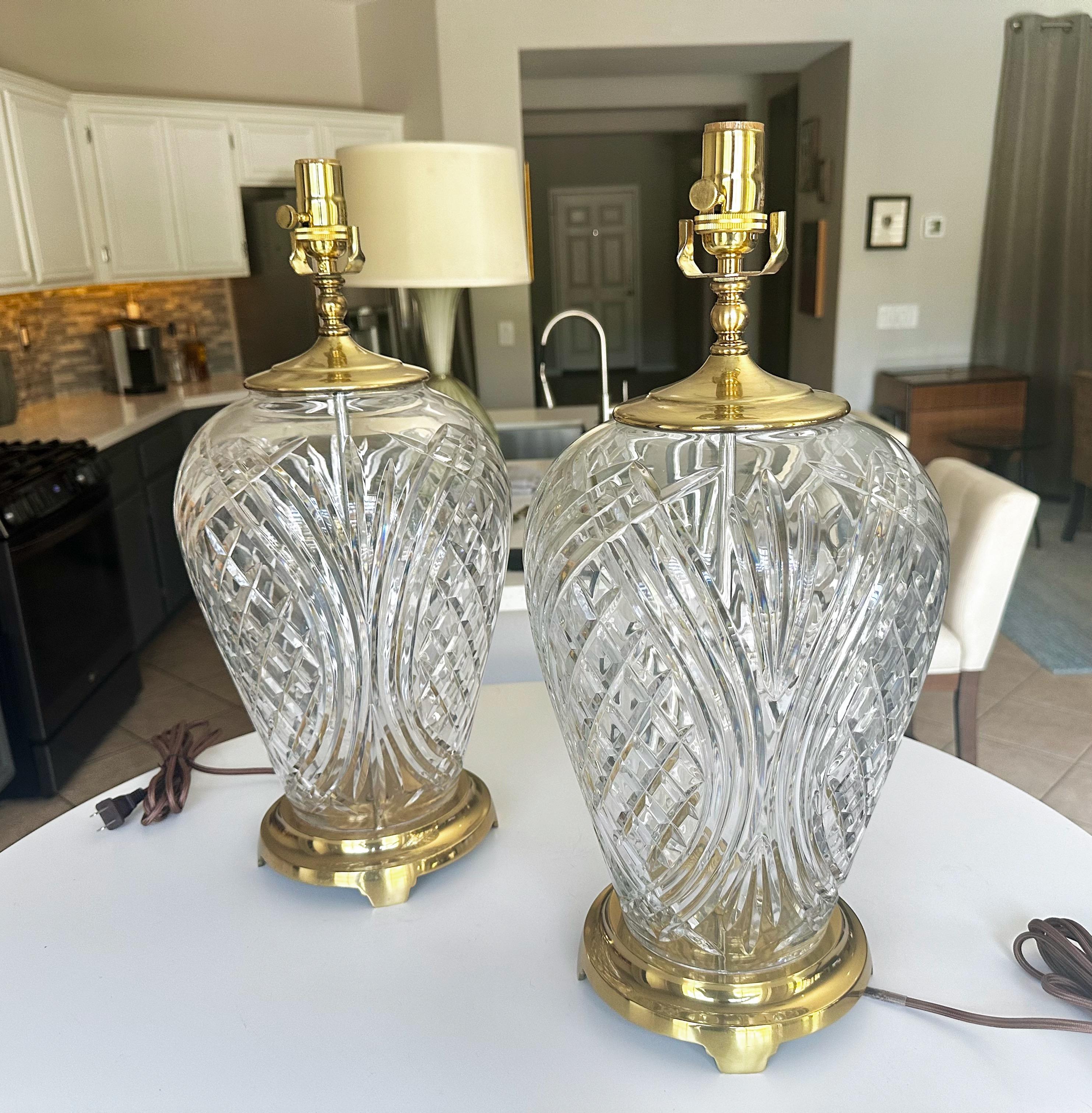 Pair Crystal Waterford Brass Table Lamps 3