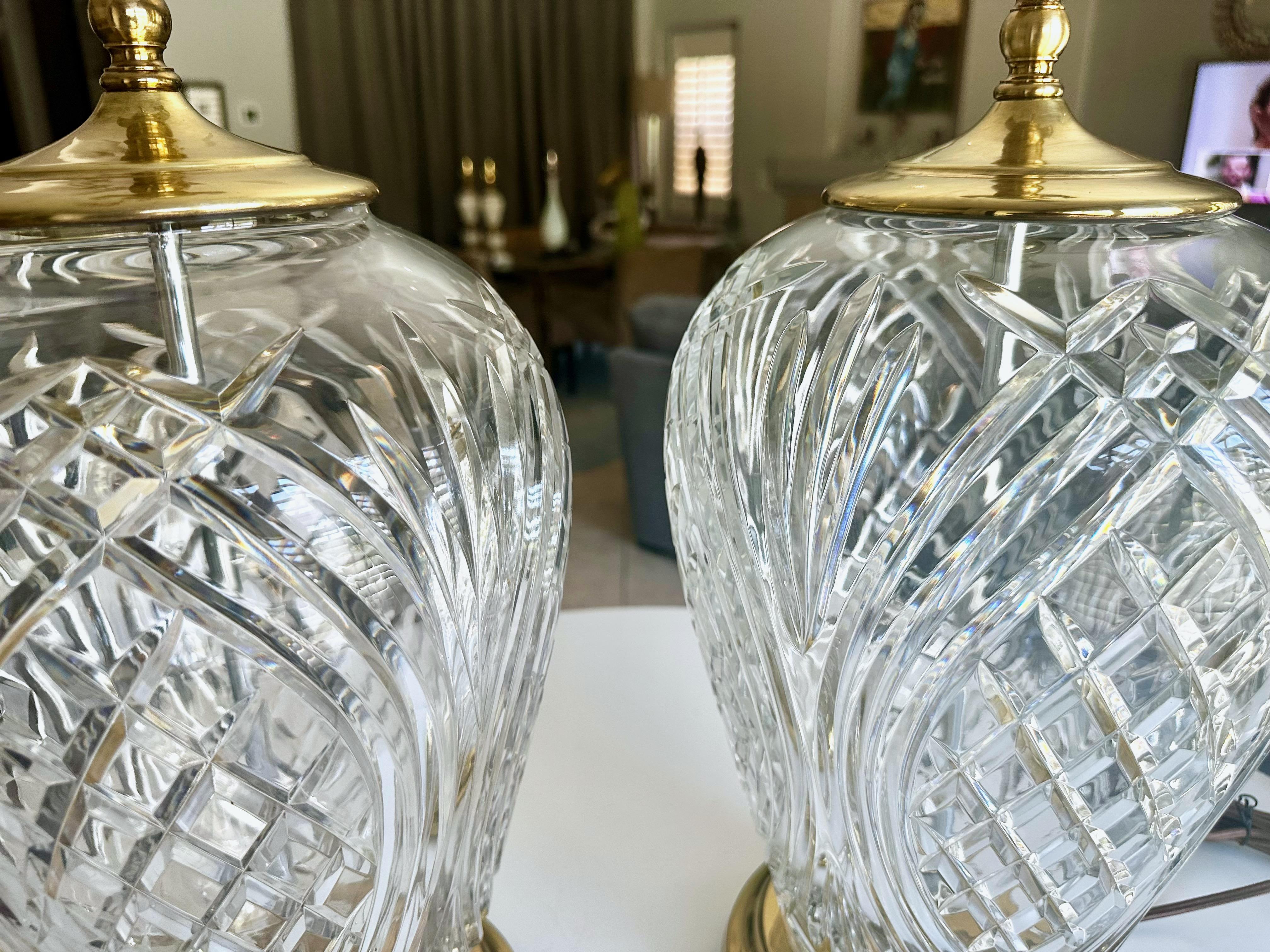 Pair Crystal Waterford Brass Table Lamps 4