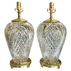 Pair Crystal Waterford Brass Table Lamps