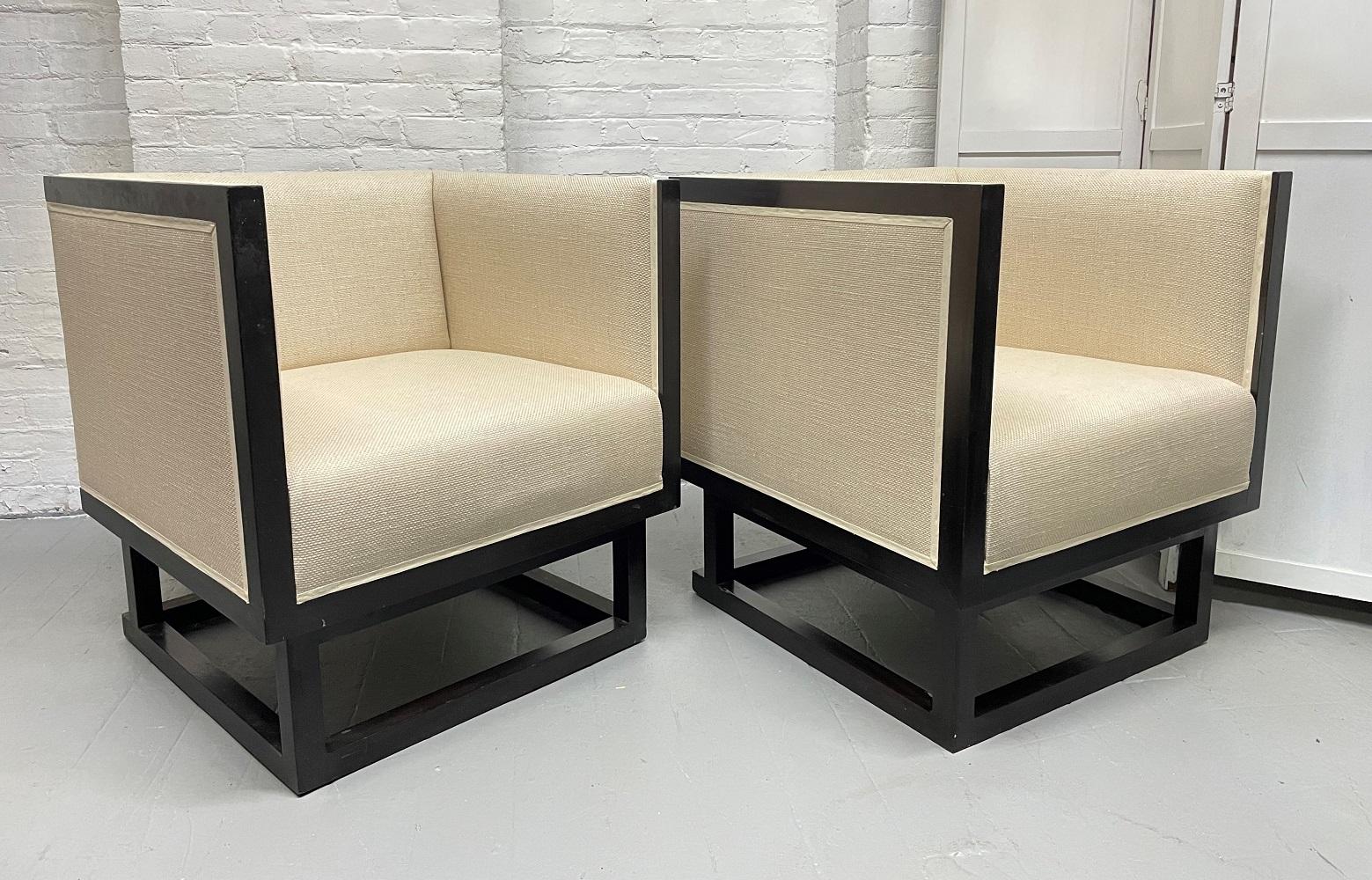 Mid-Century Modern Pair Cube Lounge Chairs by Josef Hoffmann For Sale
