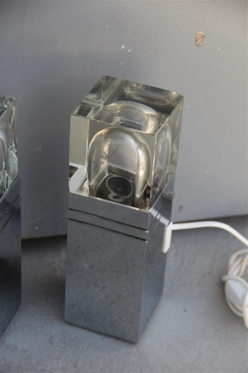 Paar kubische Sciolari Tischlampe Stahl Glas Italienisches Design, 1970er Jahre
1 Glühbirne E27 Max 100 watt.