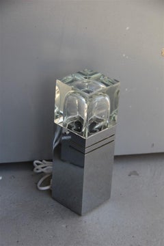 Pair of Cubic Sciolari Table Lamp Steel Glass Italian Design, 1970s