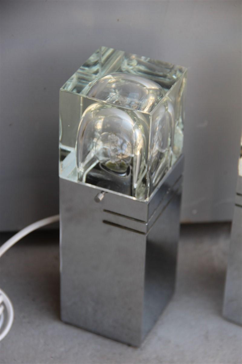 Paar kubische Sciolari Tischlampe Stahl Glas Italienisches Design:: 1970er (Moderne der Mitte des Jahrhunderts) im Angebot