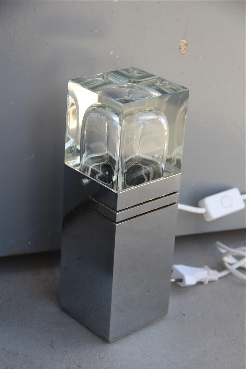 Pair of Cubic Sciolari Table Lamp Steel Glass Italian Design, 1970s In Good Condition For Sale In Palermo, Sicily