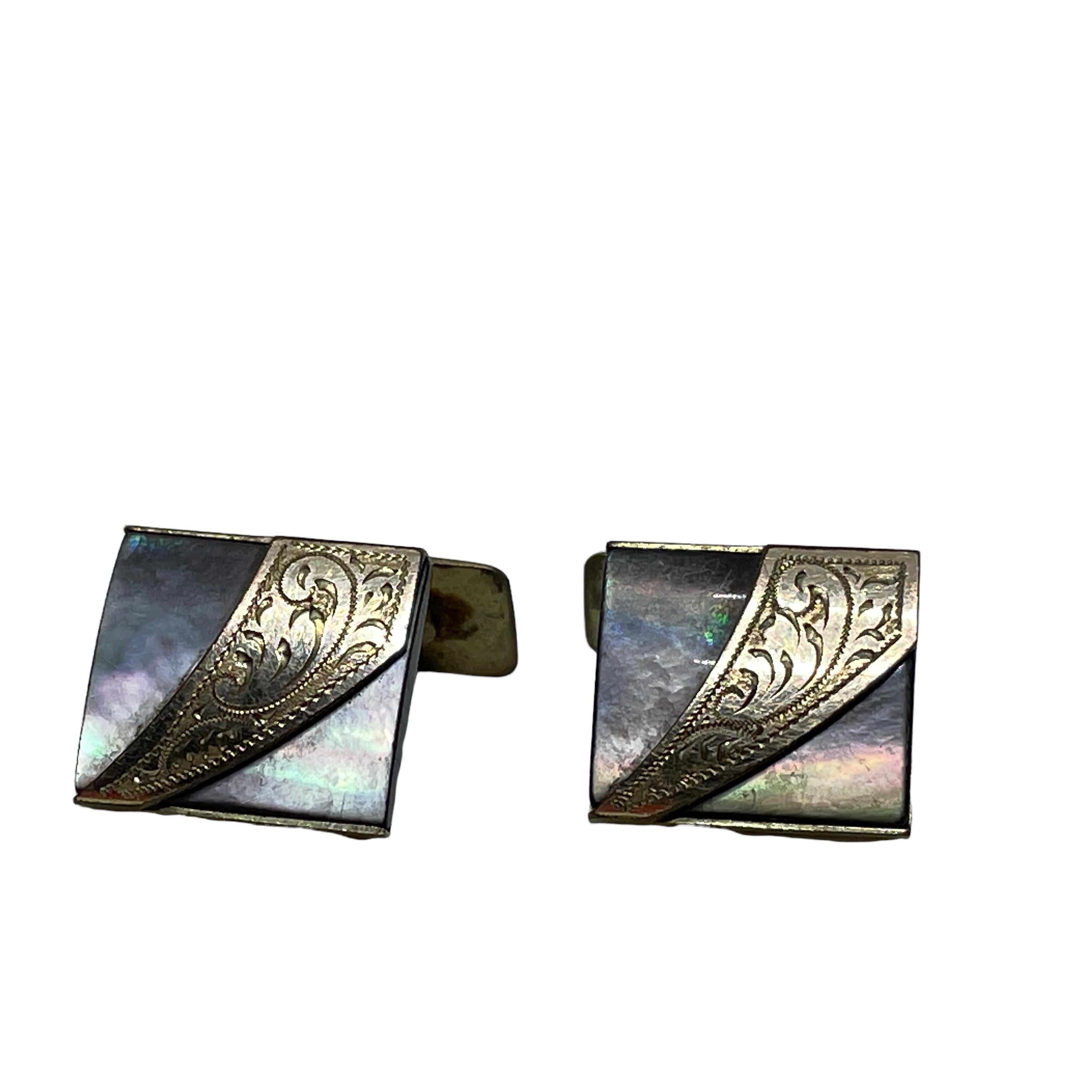 Two lovely stylish cufflinks in original old box. Made in Germany, circa 1900. Each is marked with a manufactory mark and 