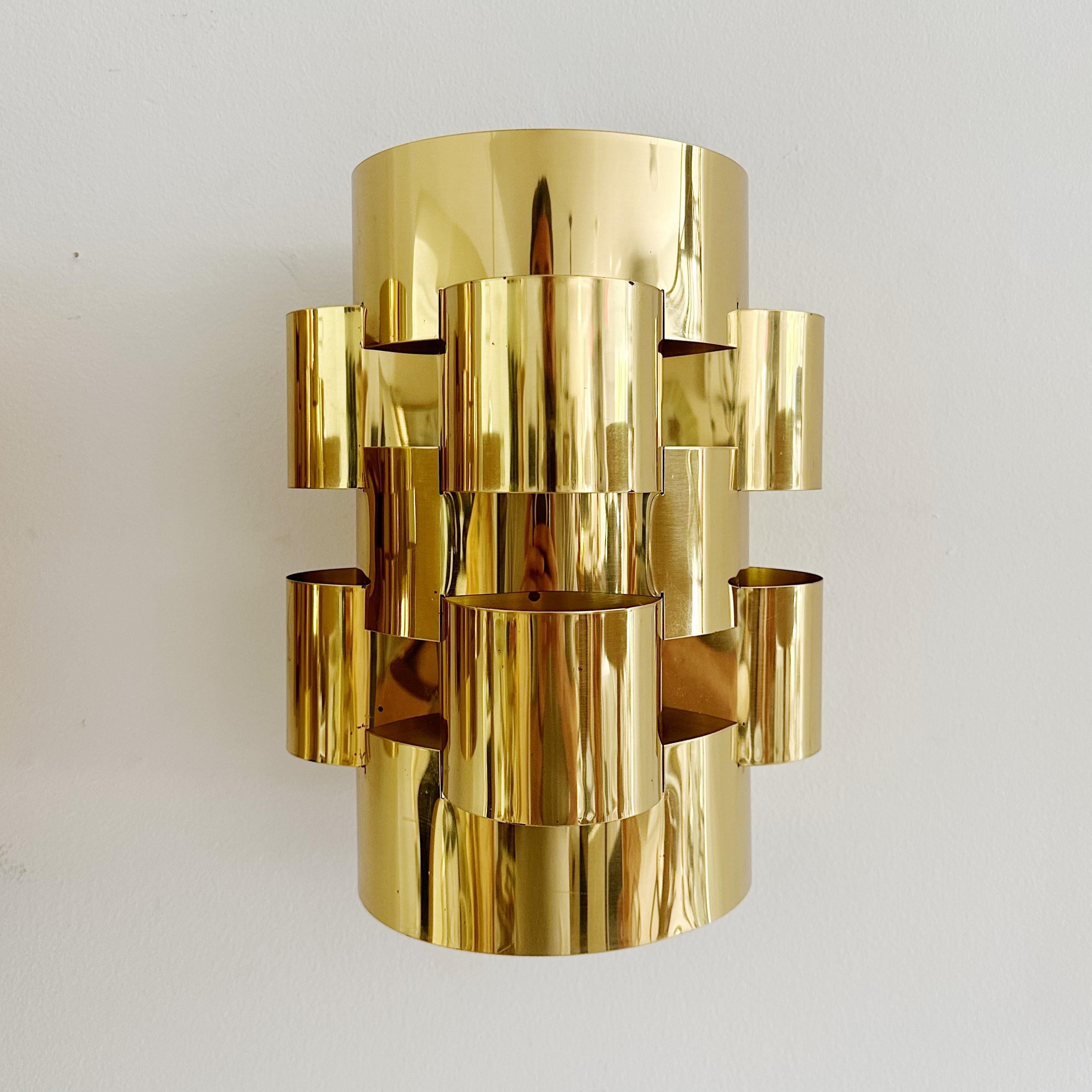Mid-Century Modern Pair Curtis Jere Brass Cloud Sconces Signed 1983