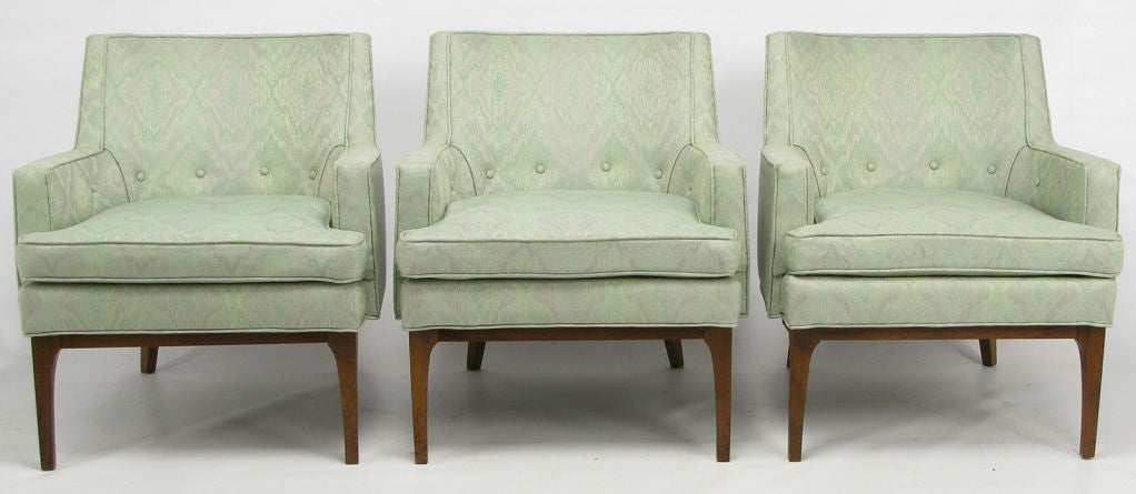 Mid-20th Century Pair of Curved Back Club Chairs with Button Tufted Upholstery For Sale