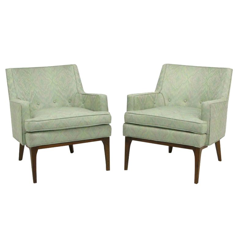 Pair of Curved Back Club Chairs with Button Tufted Upholstery For Sale