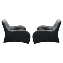 Pair Curvy Leather Lounge Chairs Style of Gerard Van Den Berg Montis Post-Modern