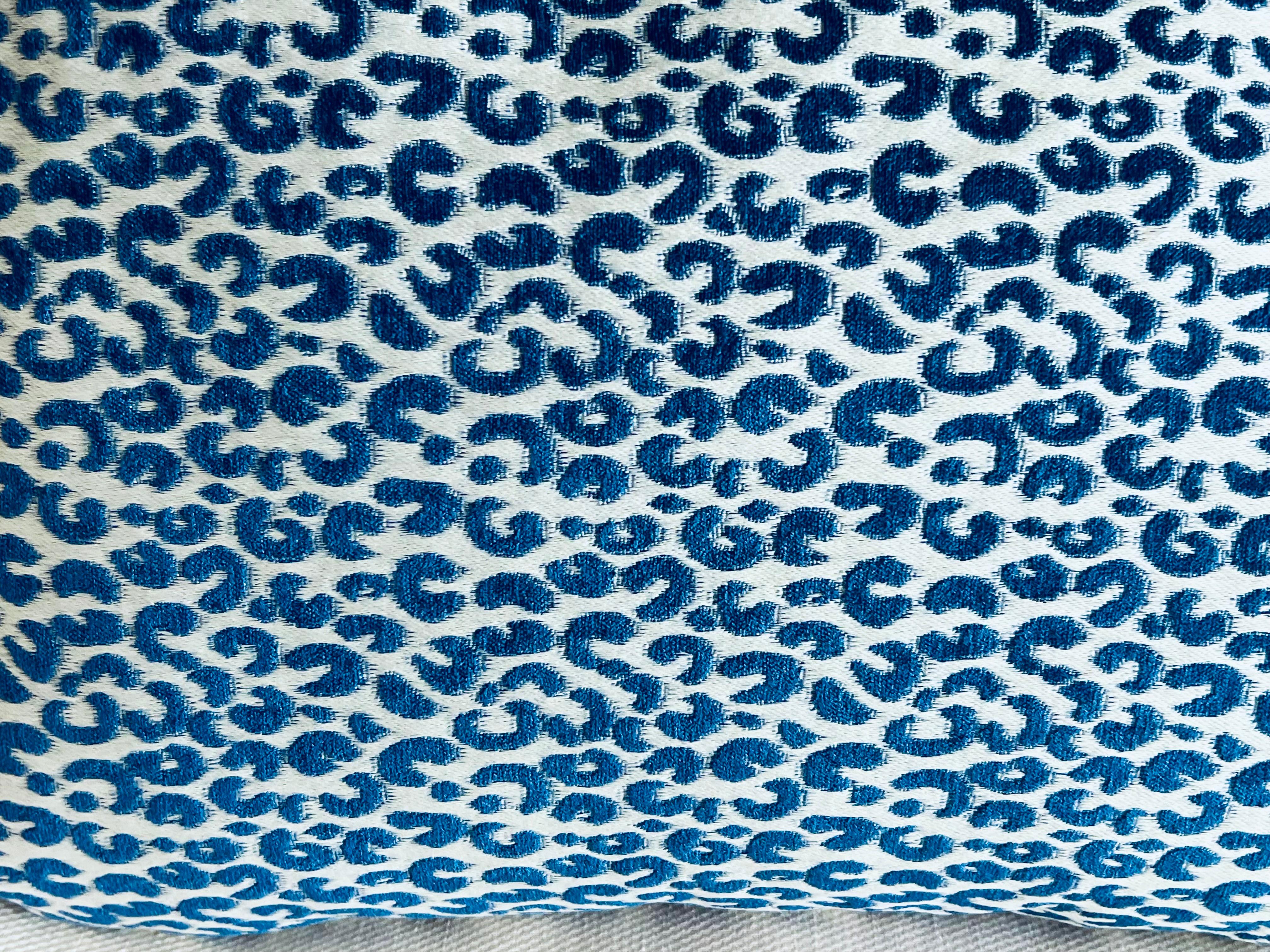 Pair Cushions/Pillows in a small blue animal print For Sale 4
