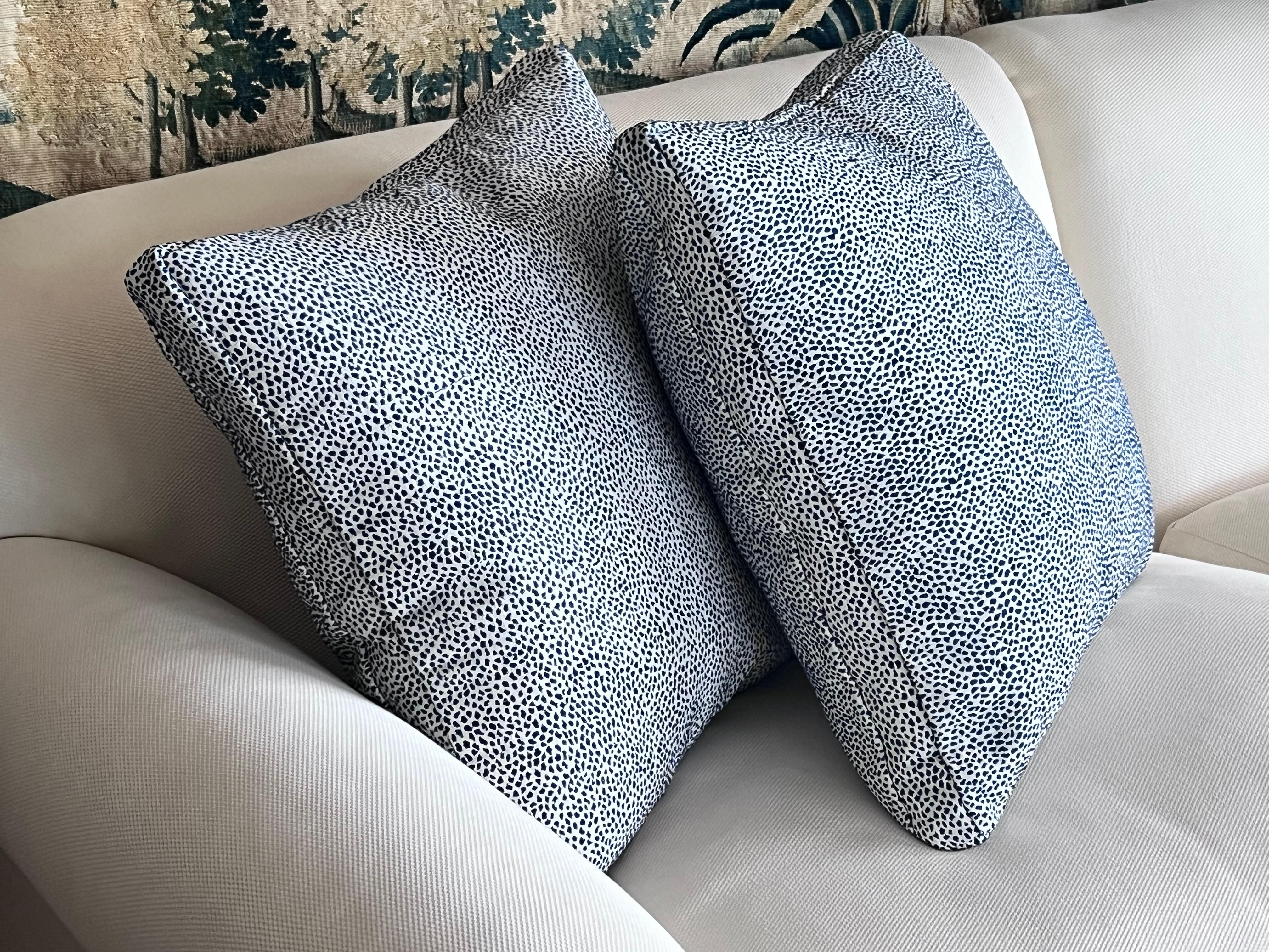 Pair Cushions/Pillows in a small blue animal print For Sale 5