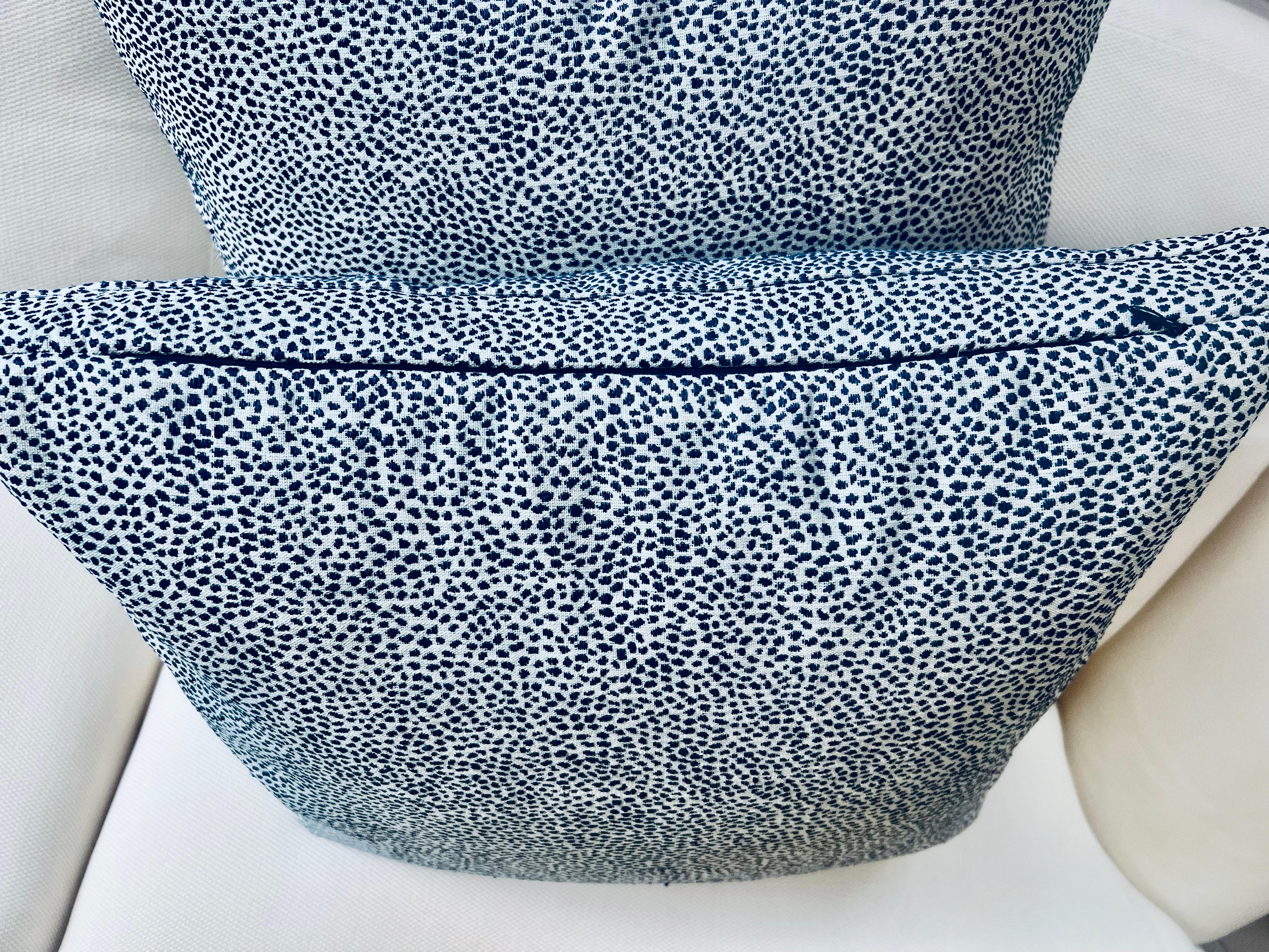 Pair Cushions/Pillows in a small blue animal print In New Condition For Sale In West Palm Beach, FL