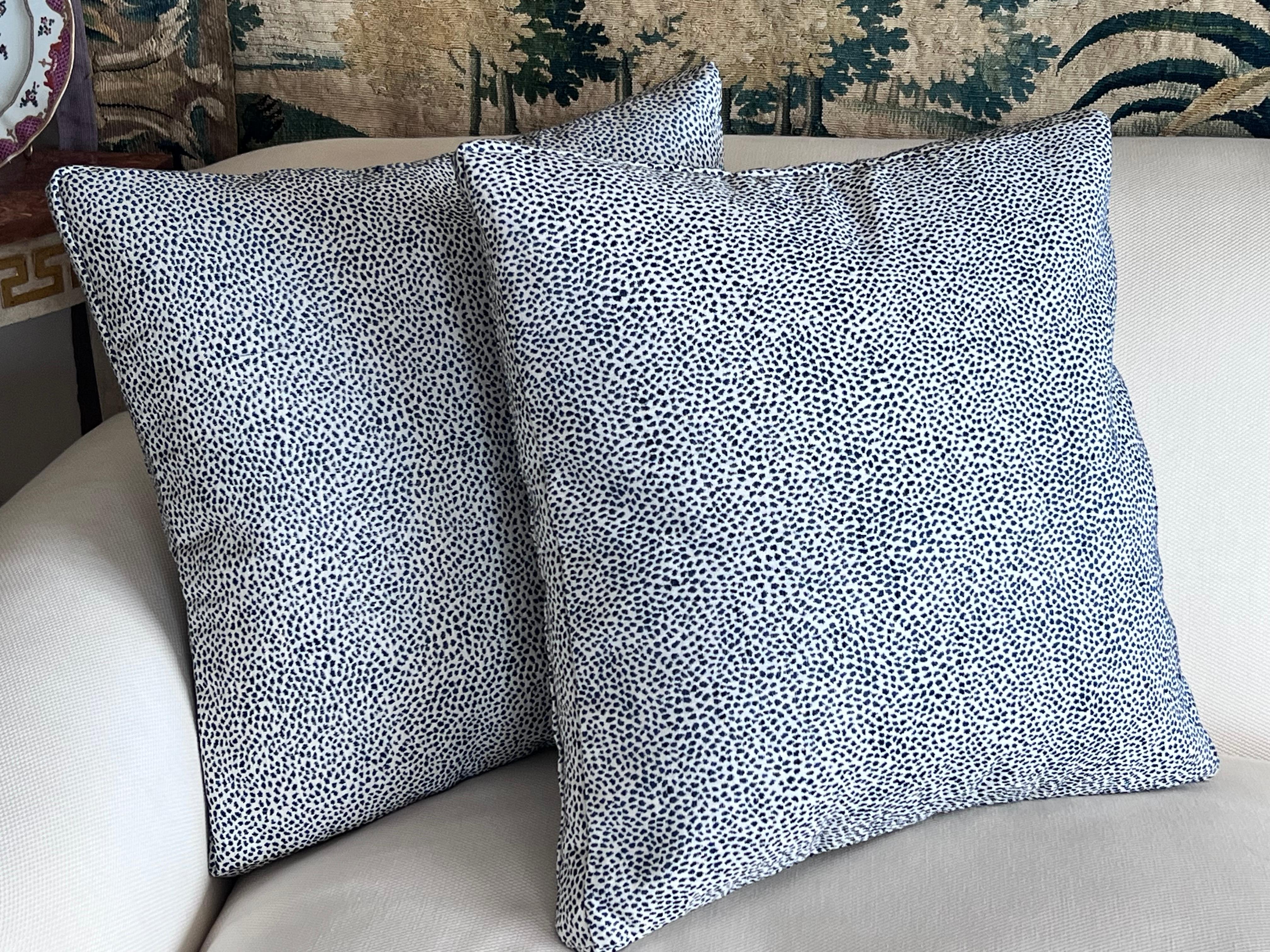 Contemporary Pair Cushions/Pillows in a small blue animal print For Sale
