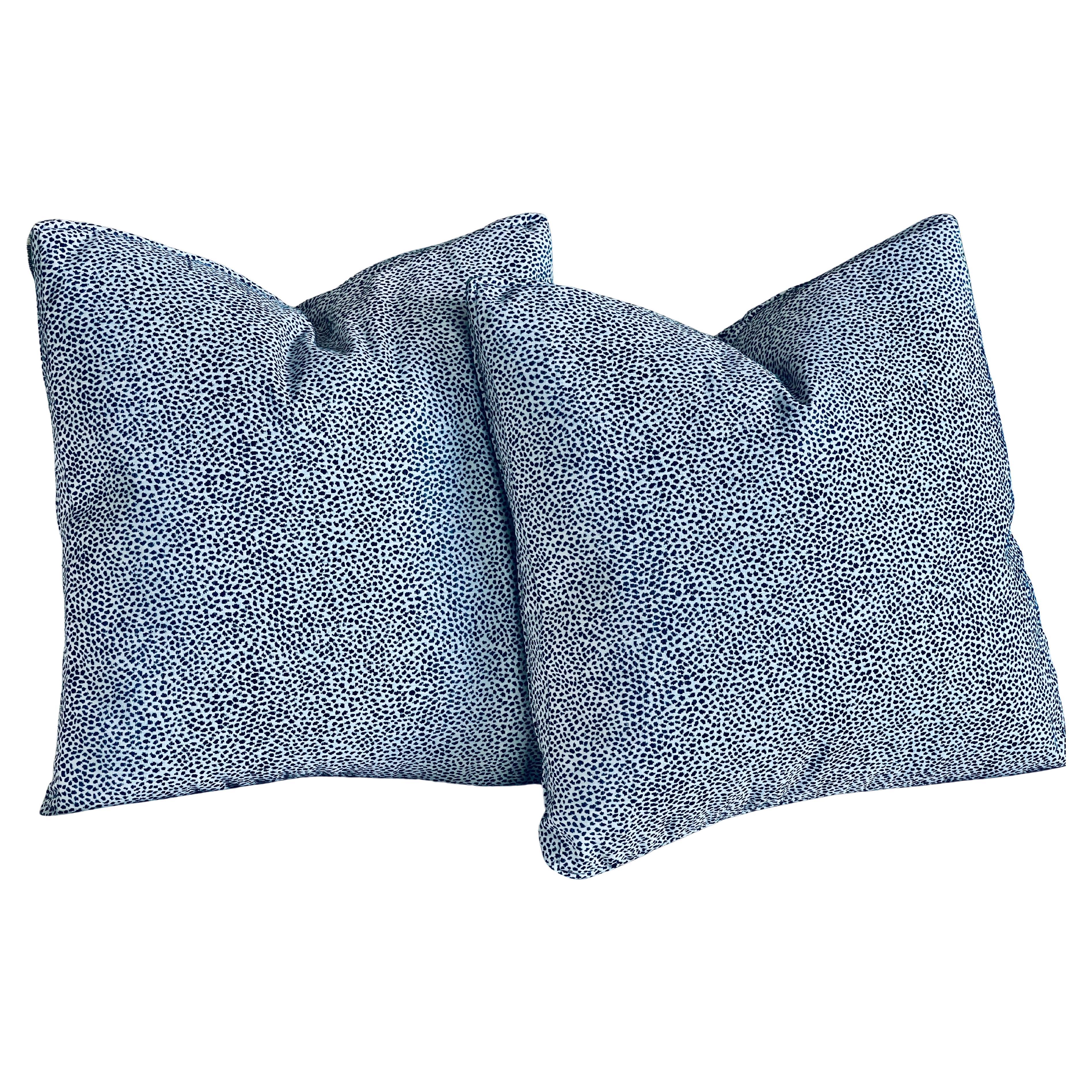 Pair Cushions/Pillows in a small blue animal print