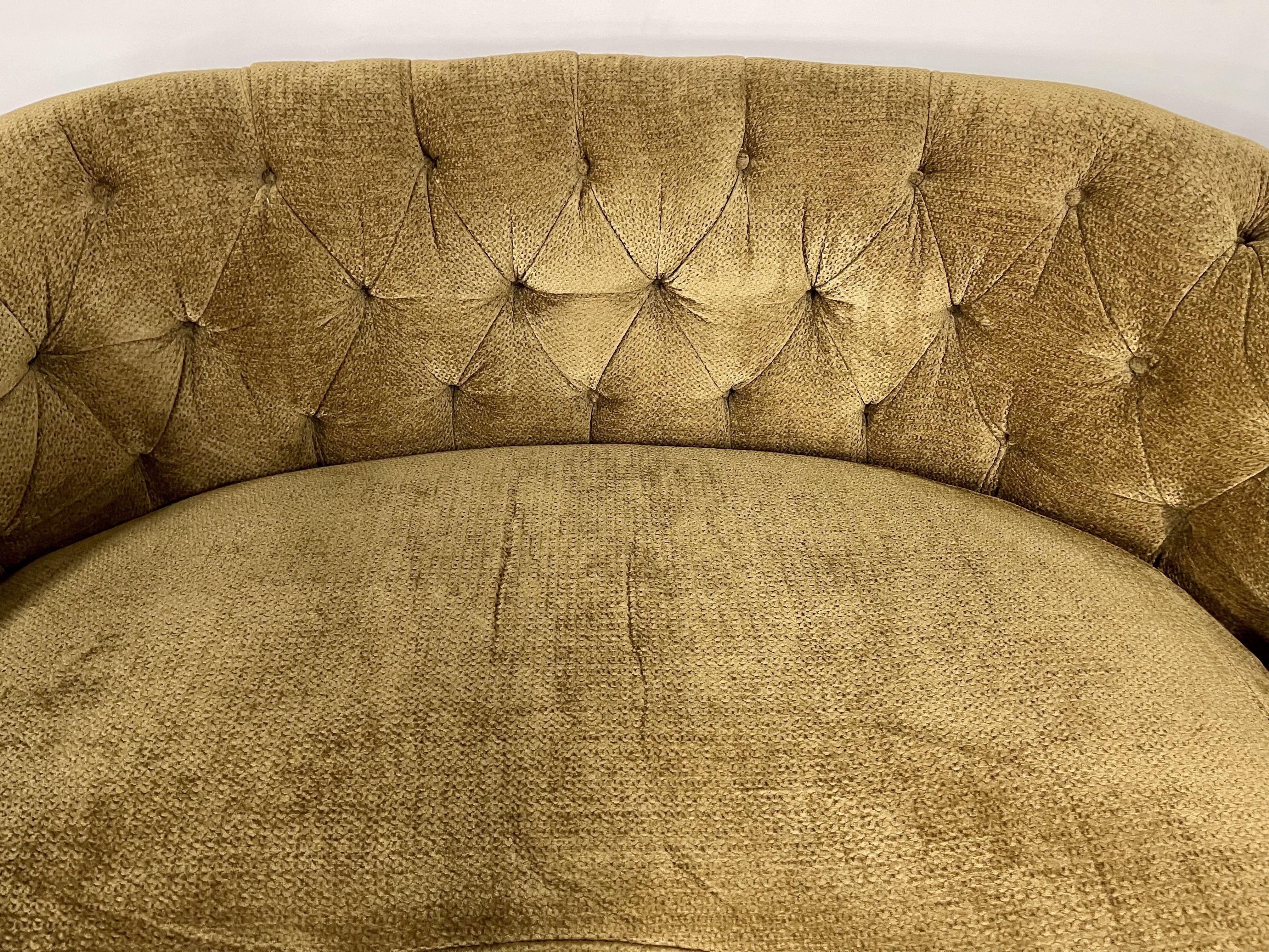 Fabric Pair Custom Chesterfield Tufted Loveseats, Settees, Couches, Velour, Georgian For Sale