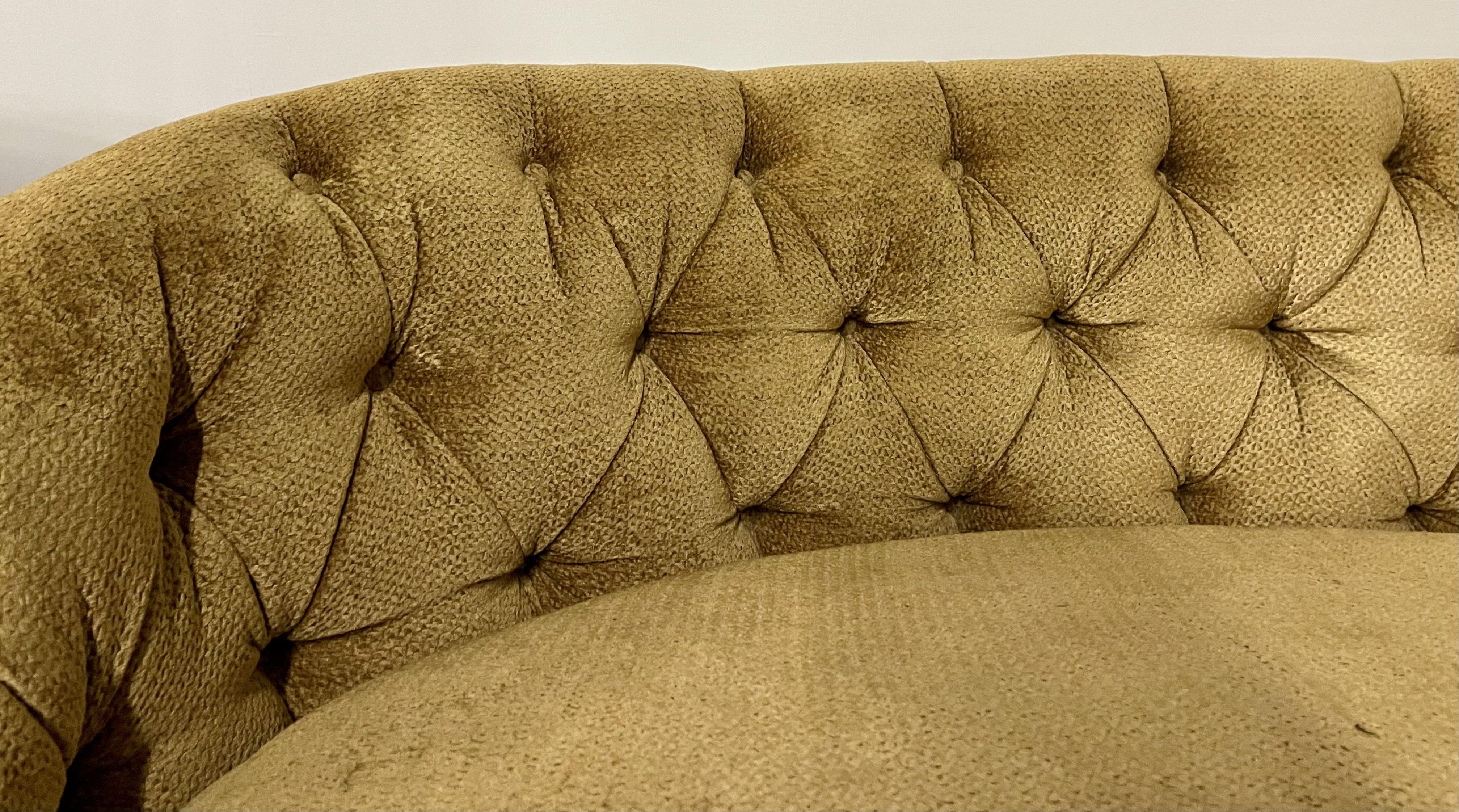 Pair Custom Chesterfield Tufted Loveseats, Settees, Couches, Velour, Georgian For Sale 1