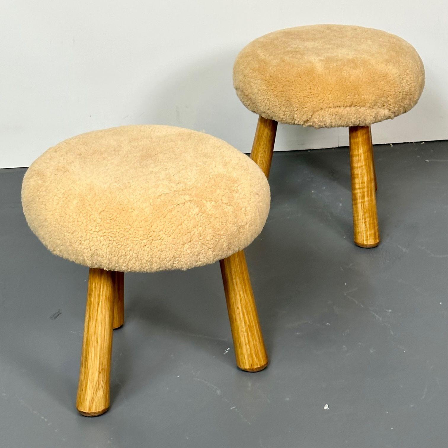 Pair Custom Contemporary Scandinavian Modern Style Sheepskin Stools / Ottomans 3