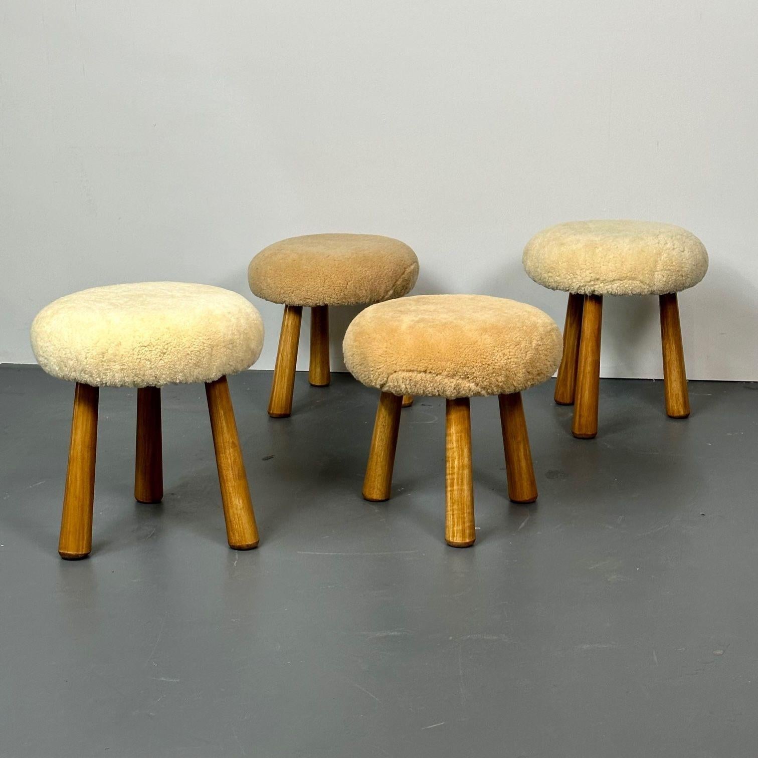 Pair Custom Contemporary Scandinavian Modern Style Sheepskin Stools / Ottomans 4