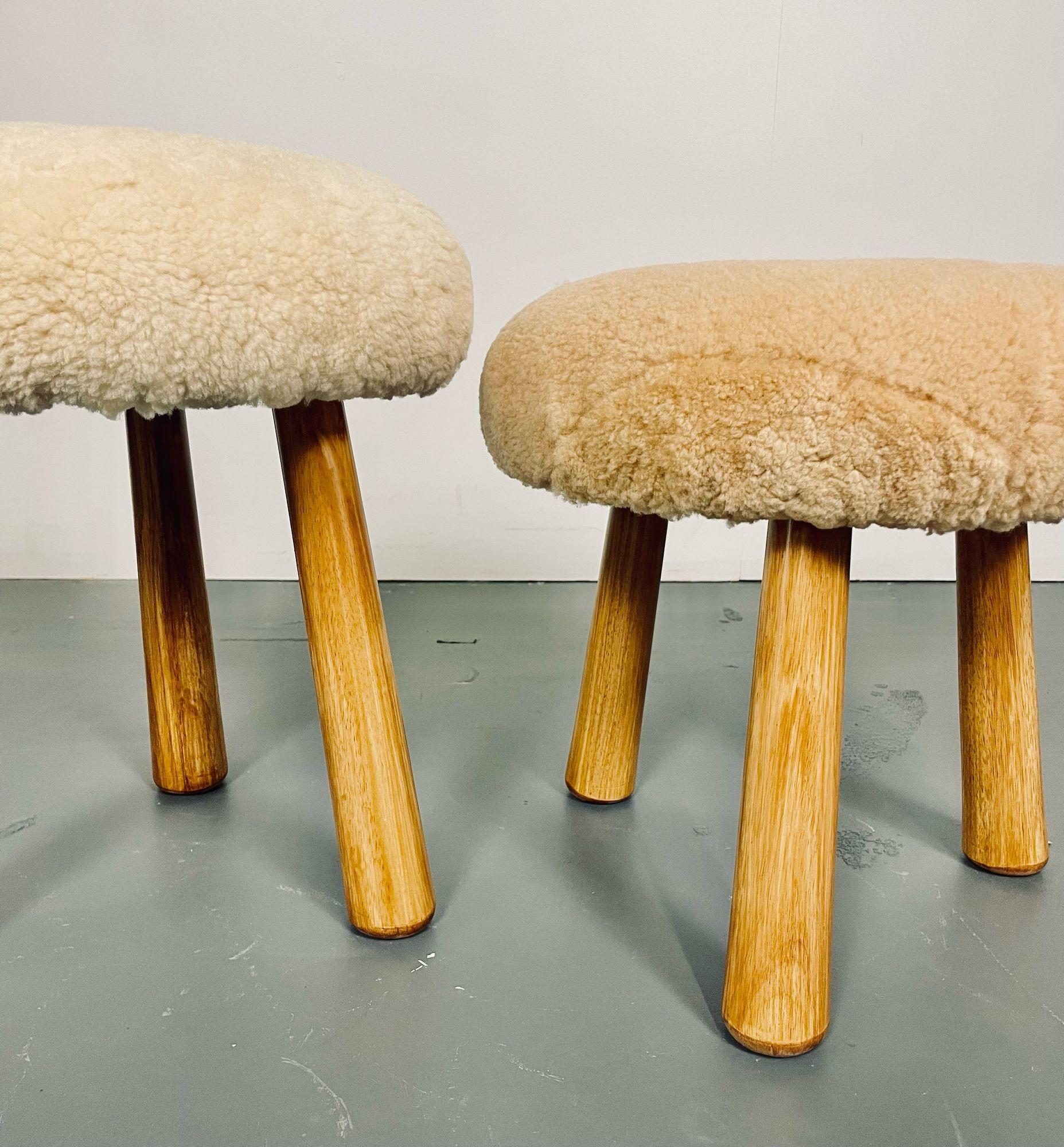 Pair Custom Contemporary Scandinavian Modern Style Sheepskin Stools / Ottomans 8