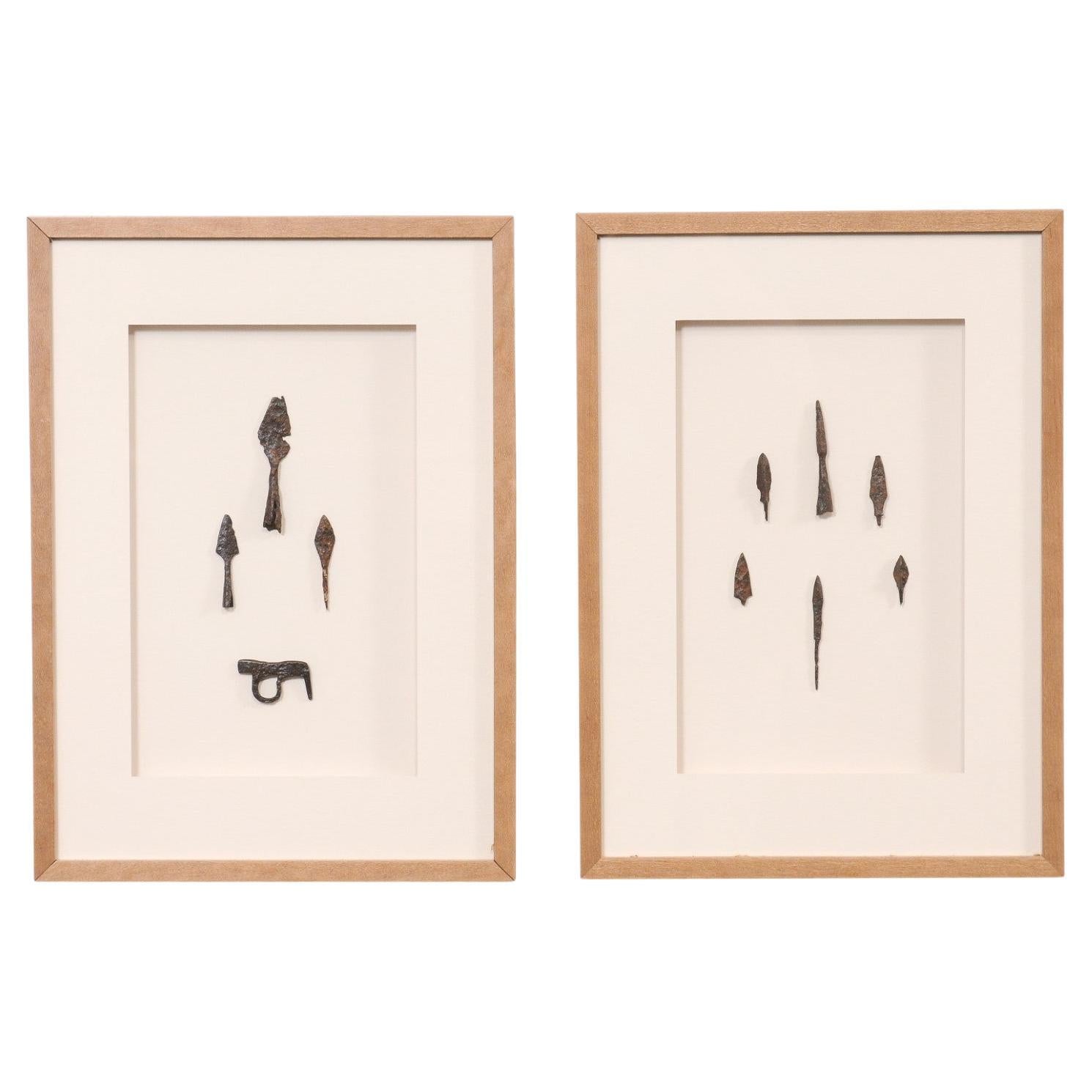 Pair Custom Framed Roman Artifacts, 16"x22"