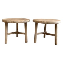 Pair Custom Made Elm Wood Side Tables for LAUREN