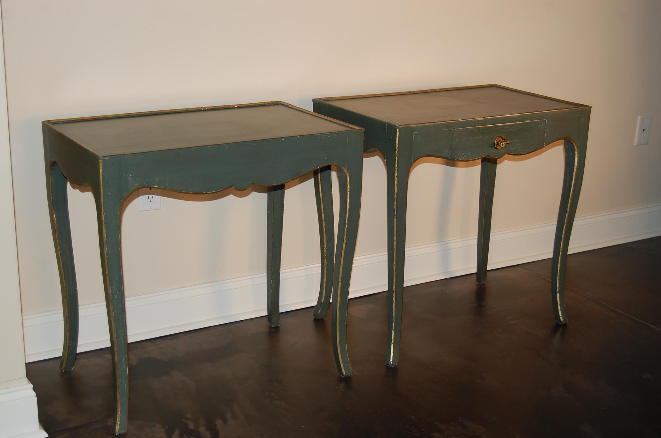 Pair of Custom Made Side Tables in Green Paint with Drawers 2