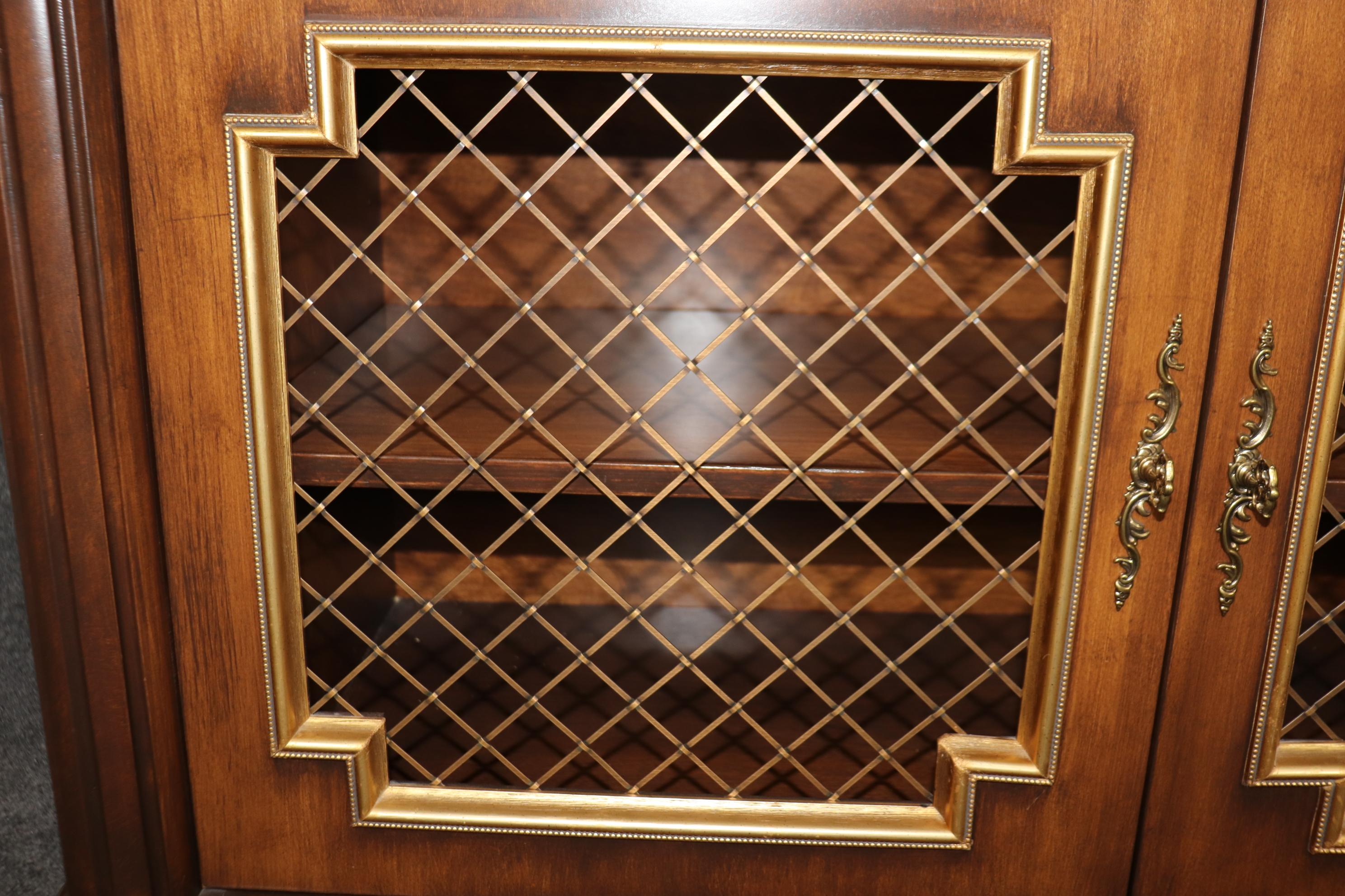 American Pair Custom Mahogany Brass and Gilded Mesh Door Two Door Side Cabinets  For Sale