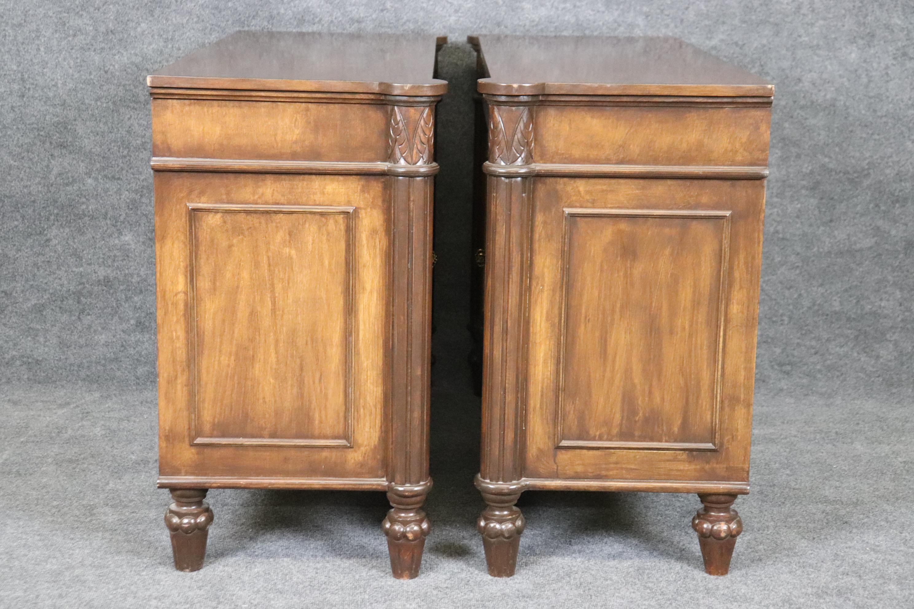 Mid-20th Century Pair Custom Mahogany Brass and Gilded Mesh Door Two Door Side Cabinets 