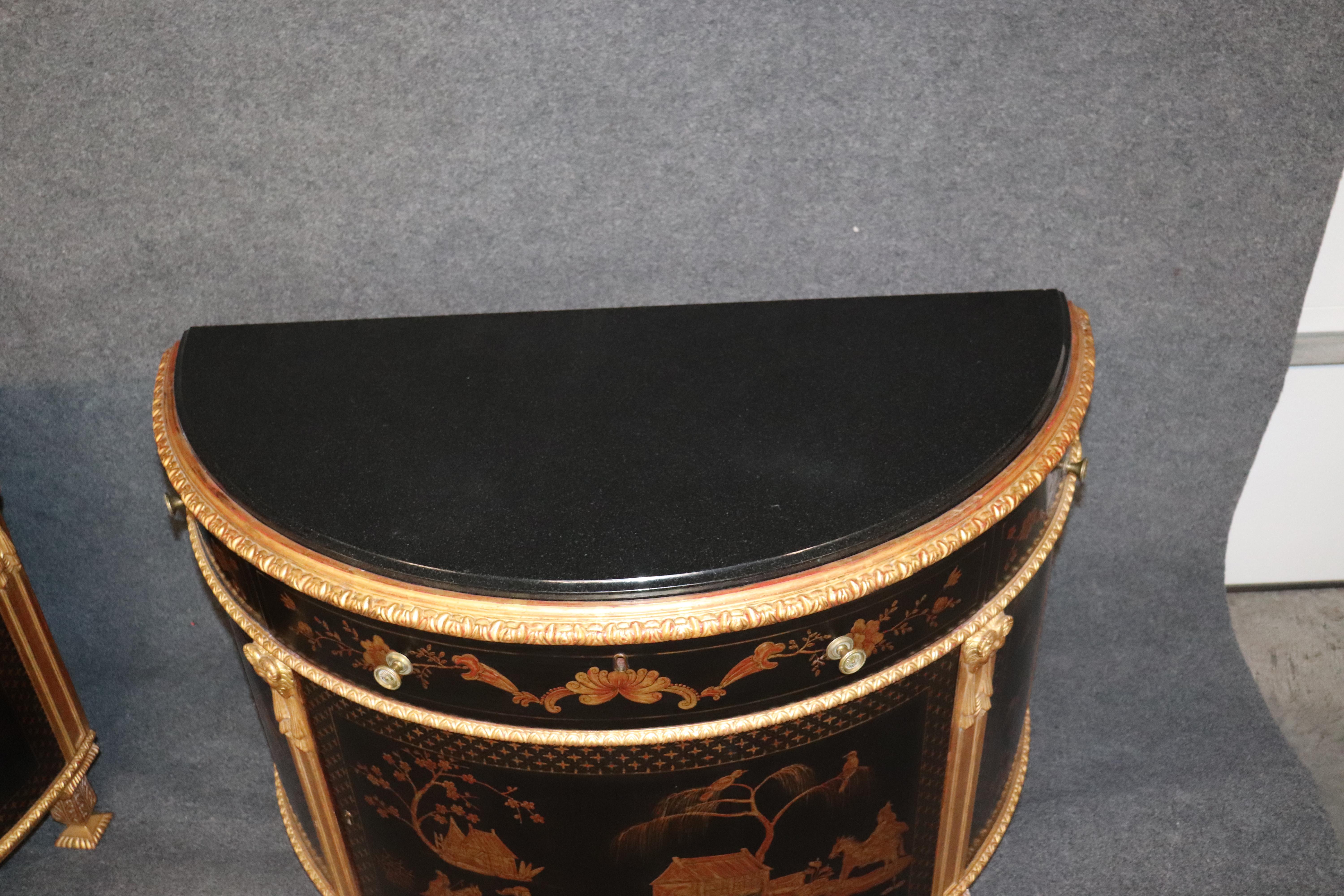 Pair of Custom Museum Quality Gilded Marble Top Chinoiserie Commodes with Doors 7