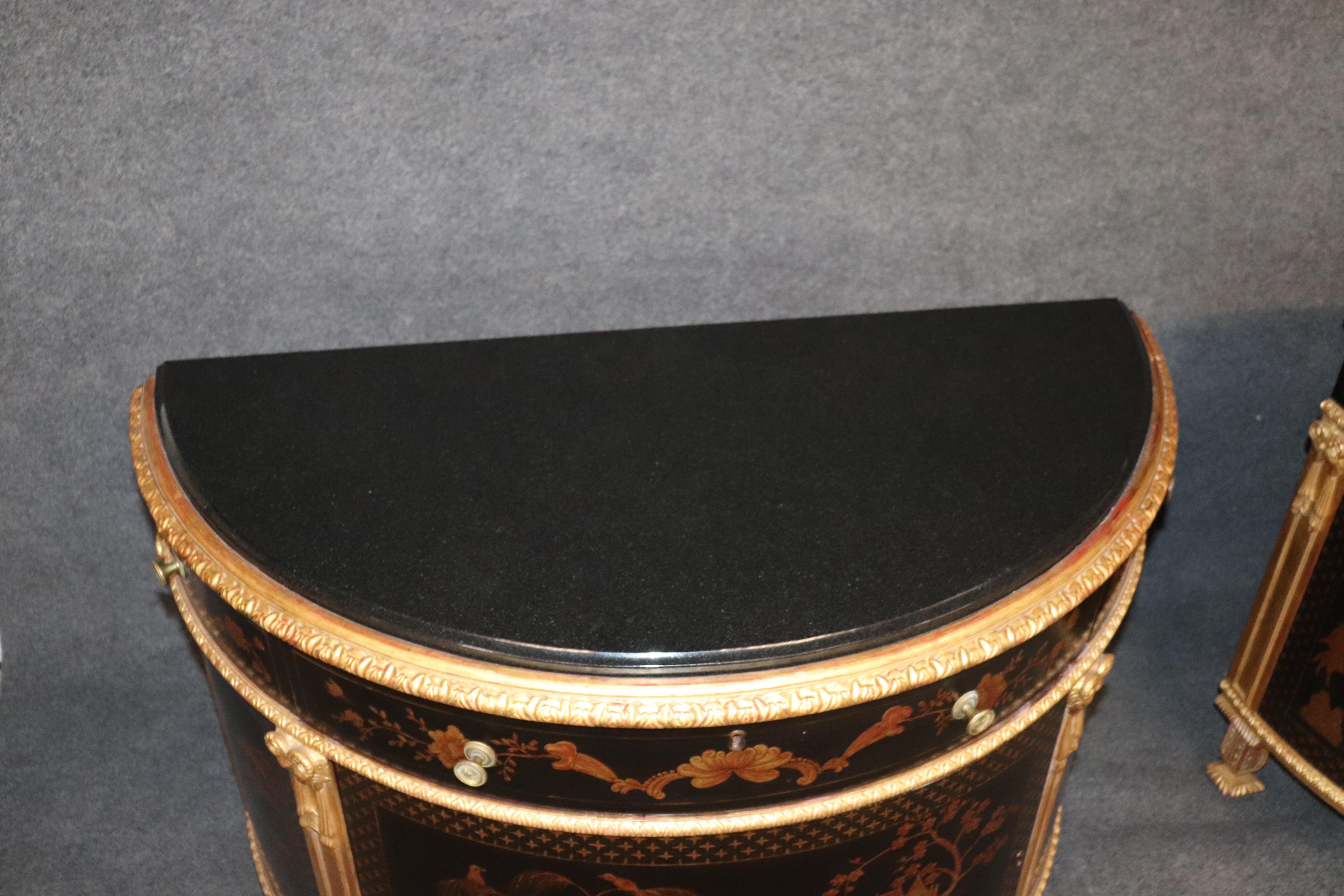 Pair of Custom Museum Quality Gilded Marble Top Chinoiserie Commodes with Doors 8