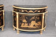 Pair of Custom Museum Quality Gilded Marble Top Chinoiserie Commodes with Doors