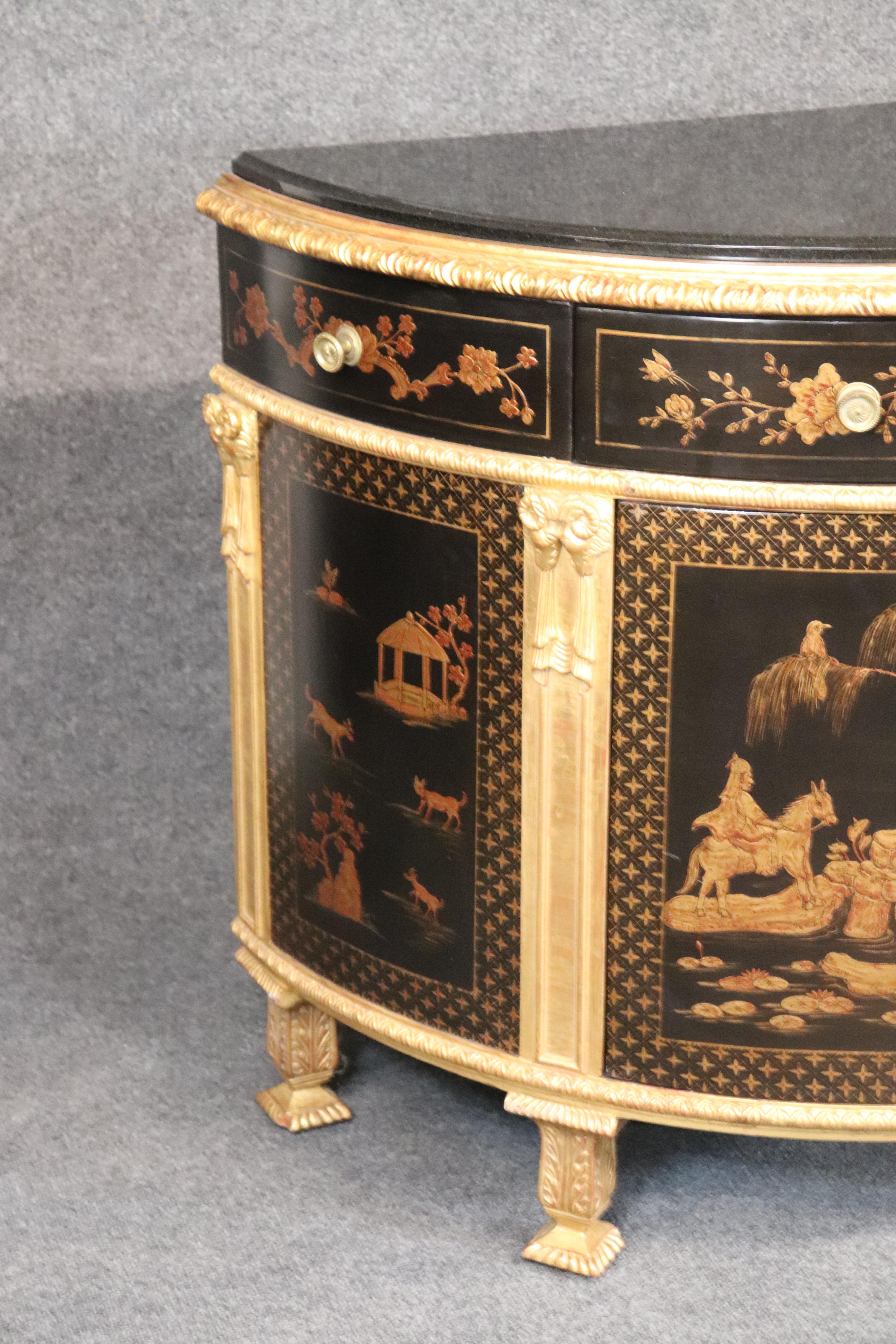 Pair of Custom Museum Quality Gilded Marble Top Chinoiserie Commodes with Doors In Good Condition In Swedesboro, NJ