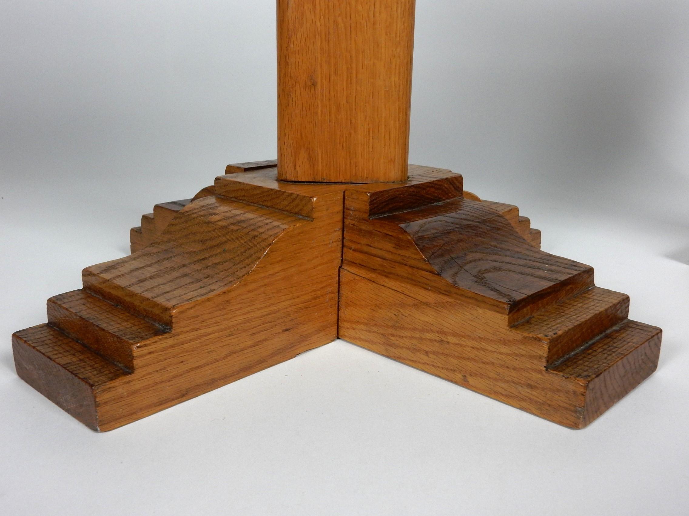 Mid-Century Modern Pair Custom Oak Side / Drink Tables with Art Tile Insert Tops