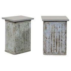 Vintage Pair Custom Side Tables from Mid-20th Spanish Metal Cans & Gray Stone Tops