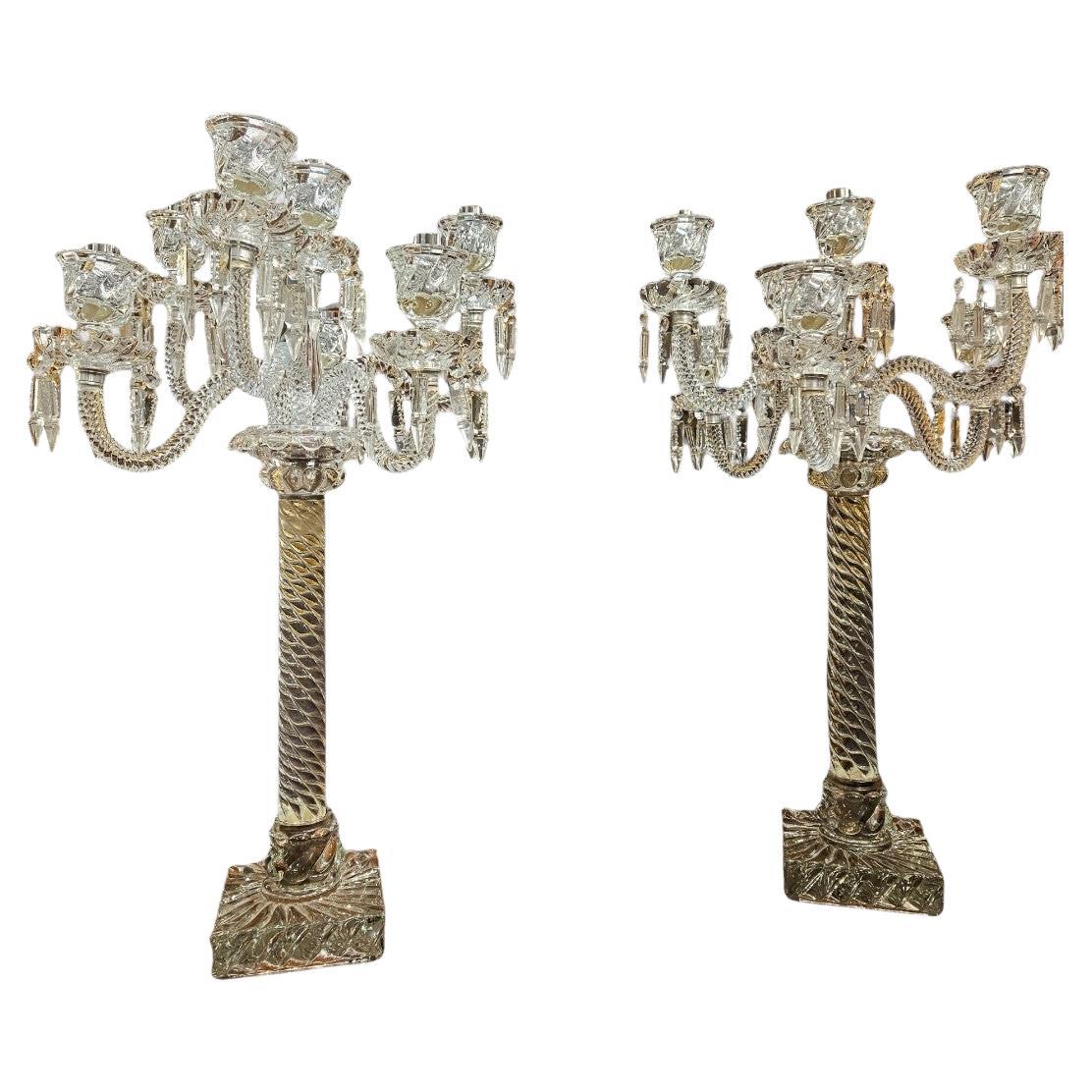 Pair cut crystal Bacarat Style Candelabras For Sale