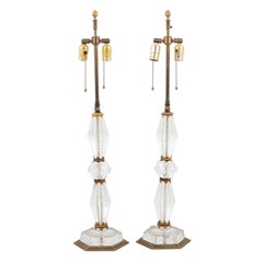 Pair Cut Glass Lamps with Etched Floral Decorations Attributed to E.F. Caldwell